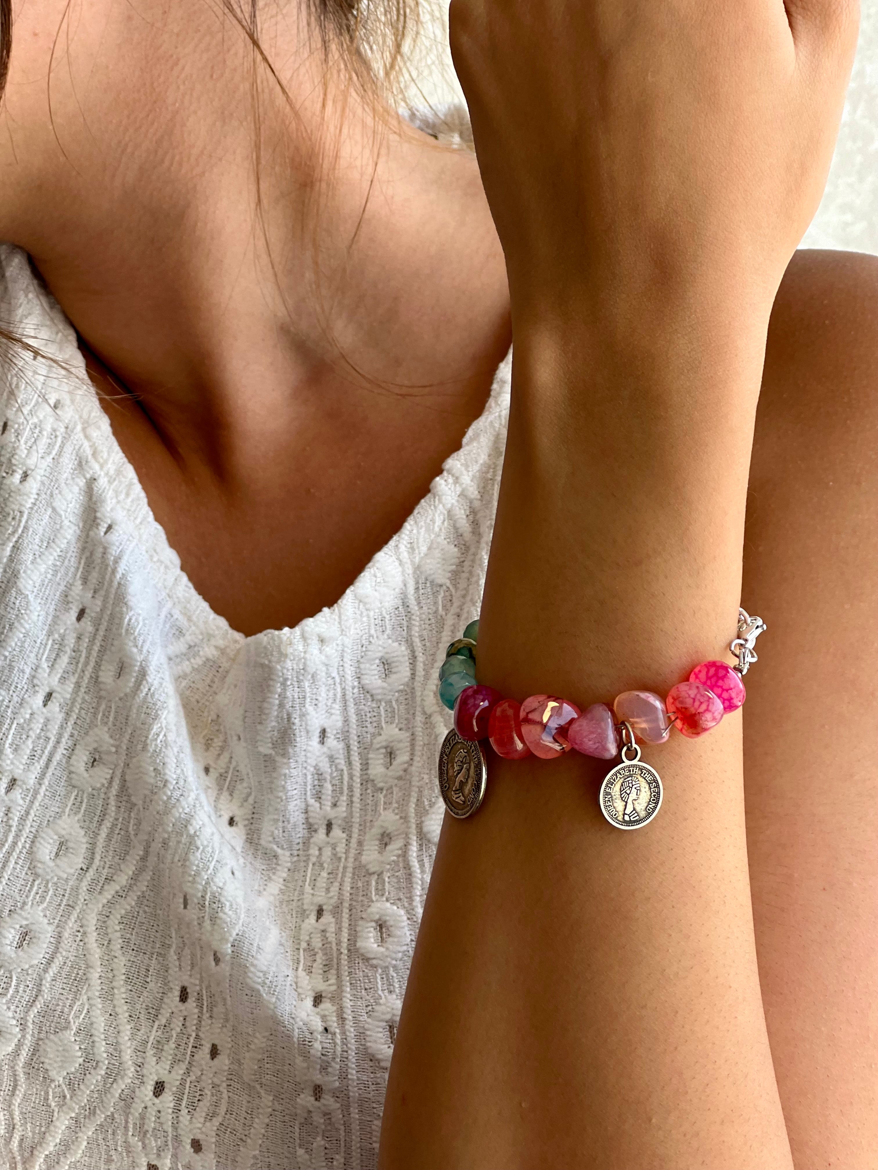 Green & Pink coin bracelet