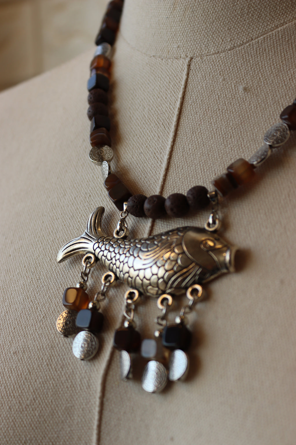 Brown Agate Fish Statement Necklace