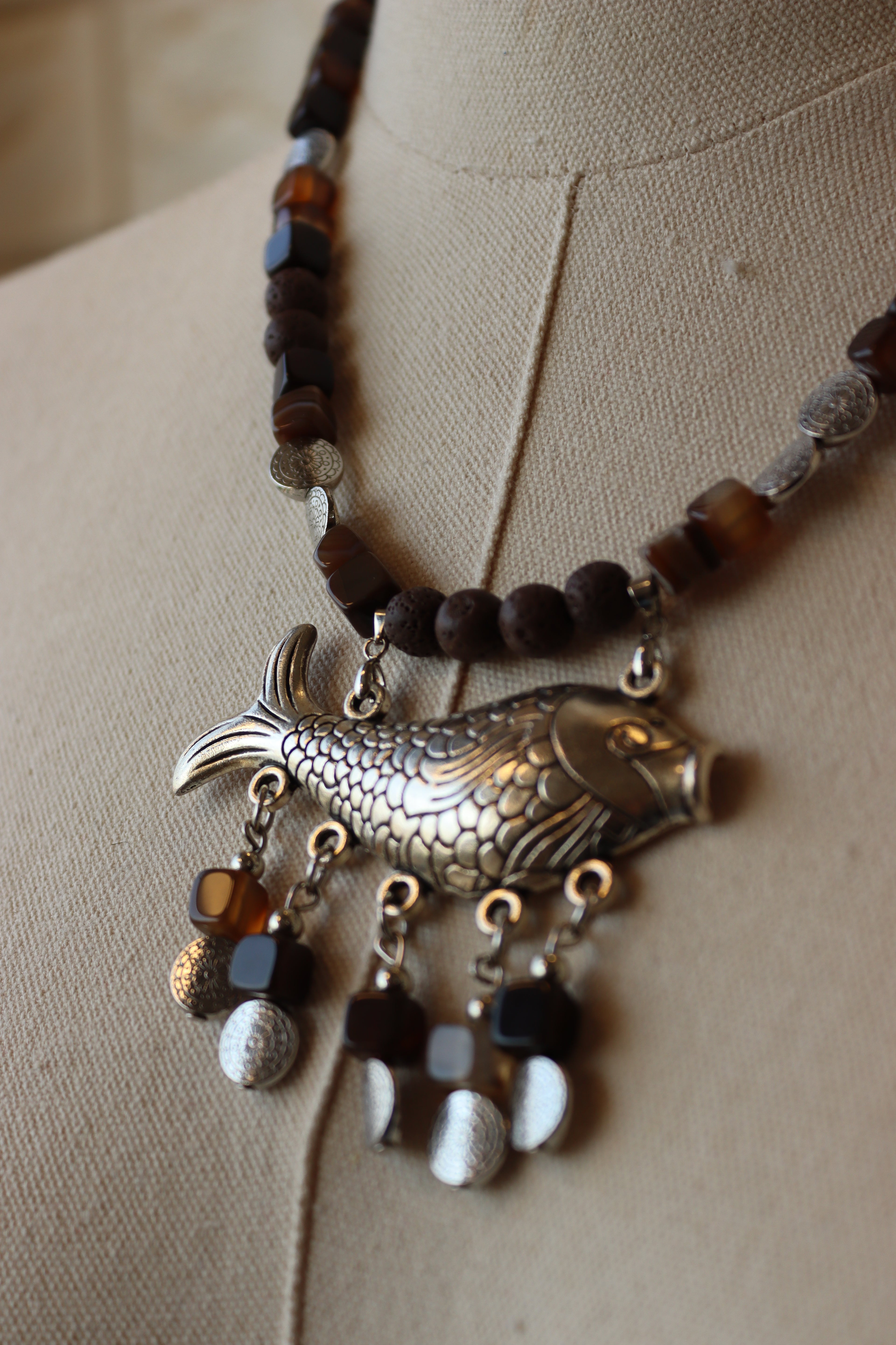 Brown Agate Fish Statement Necklace