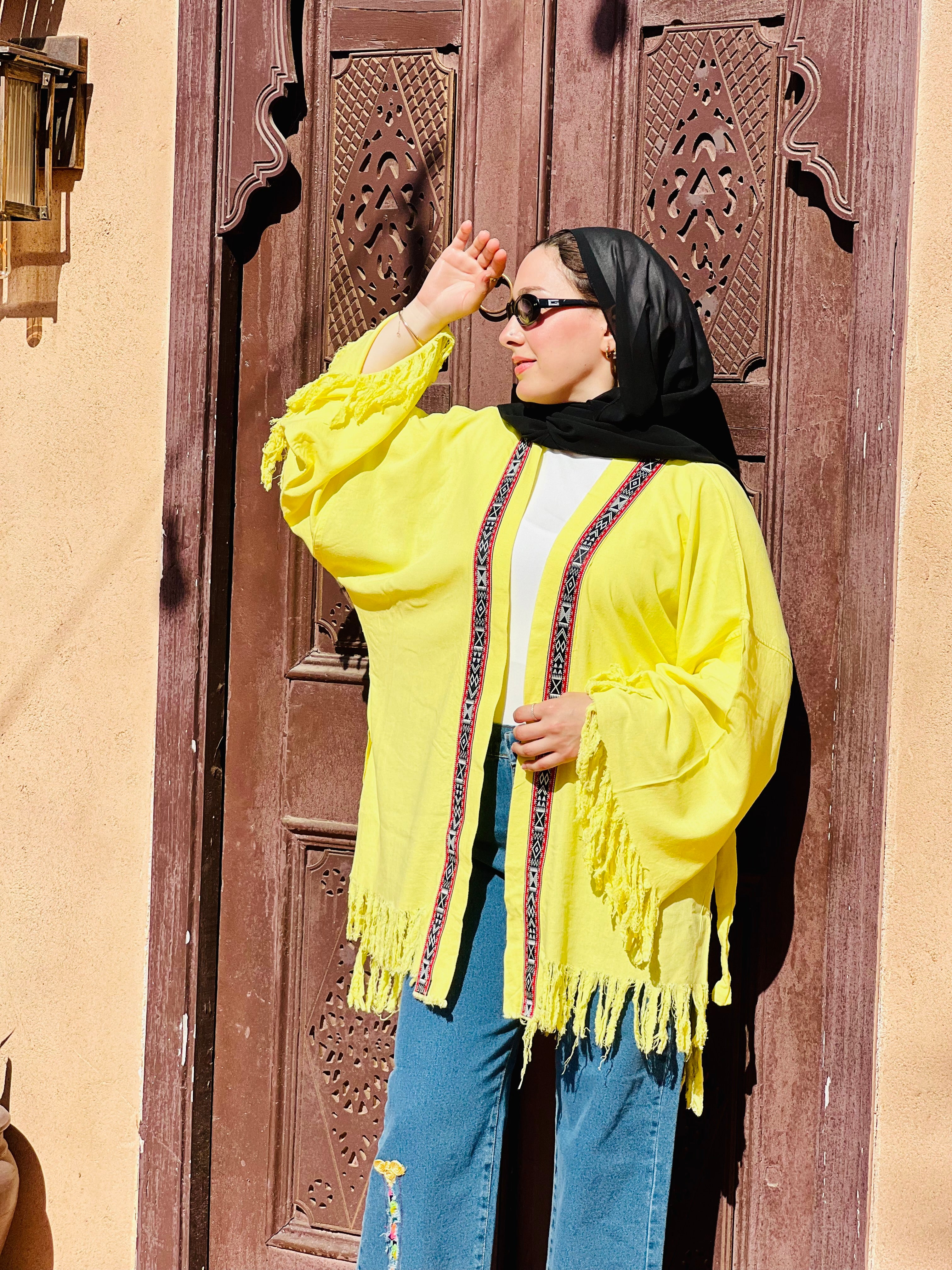 yellow linen cardigan