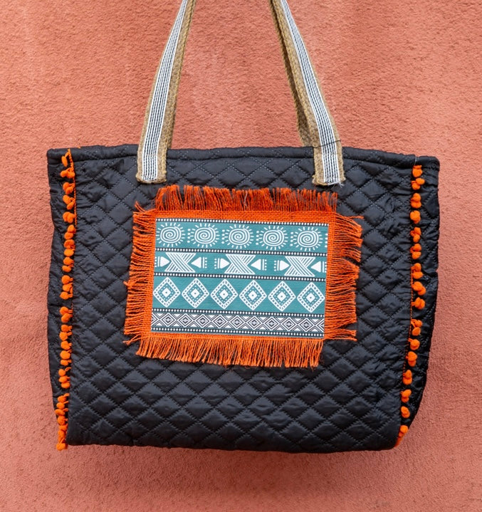 black printed handbag