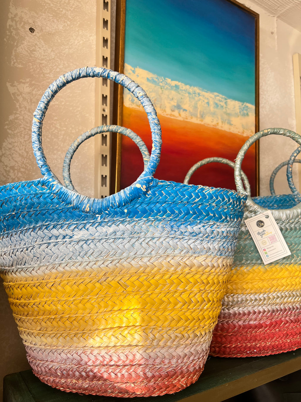 Woven straw bag with a blend of colors | Large size