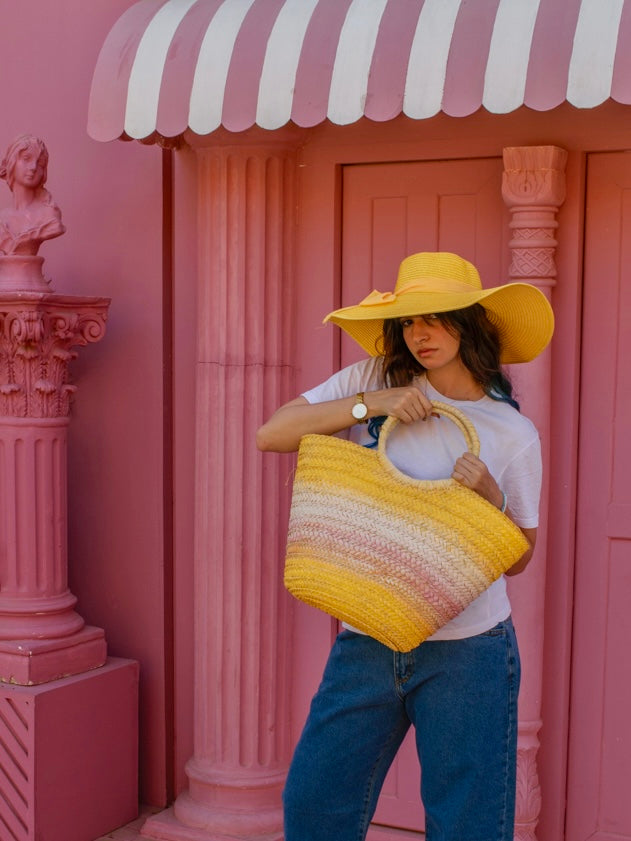 Yellow x White Wicker Bag