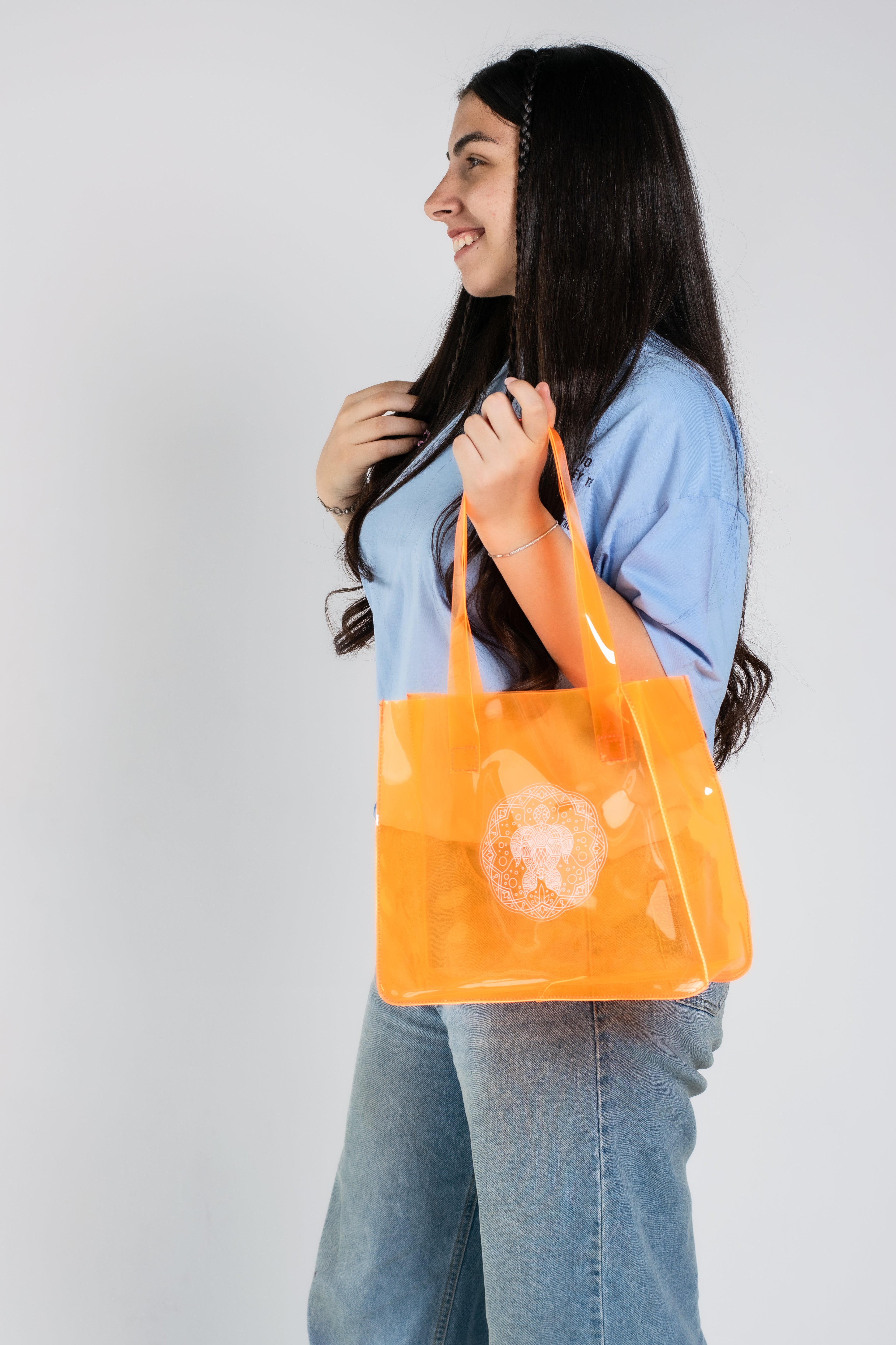 Printed orange Transparent Bag