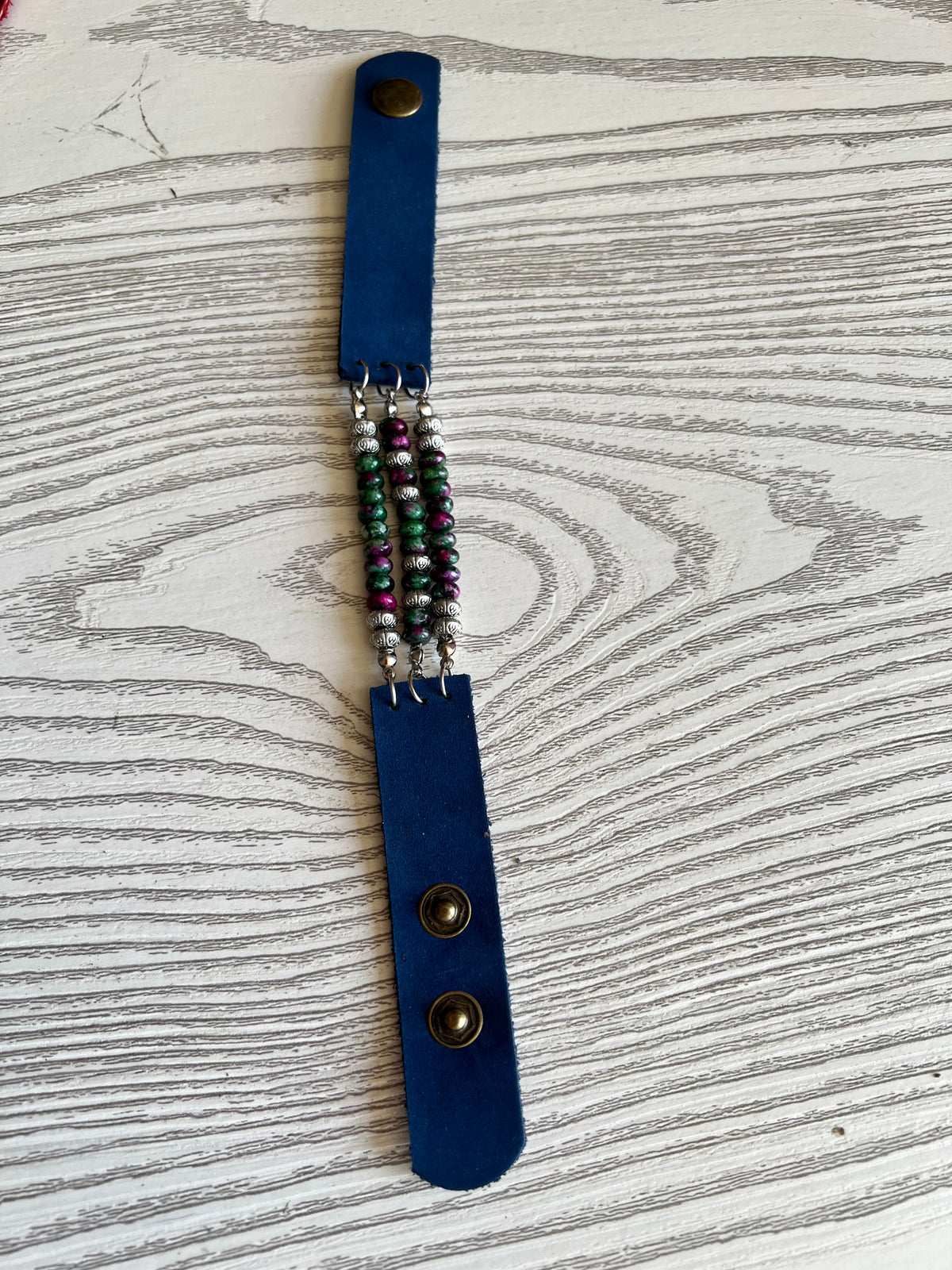 Blue natural leather bracelet with natural stones