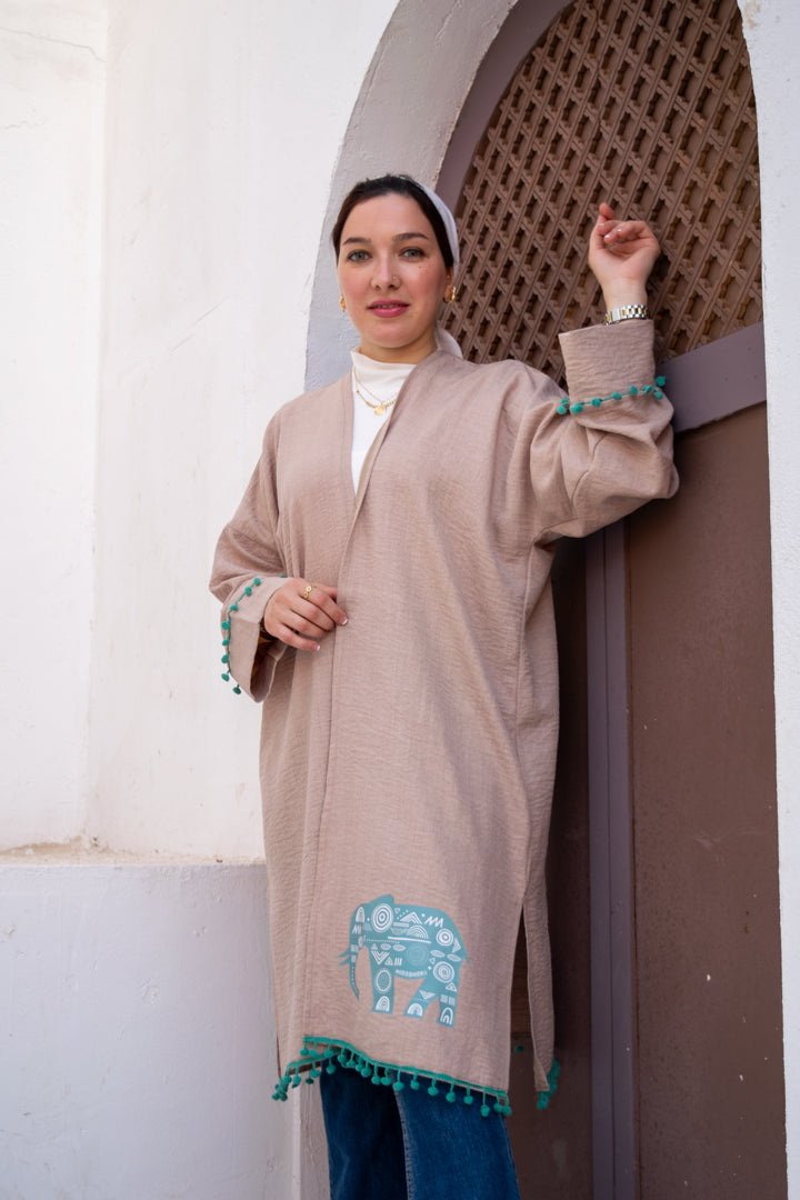 Beig P-Elephant Cardigan Free Size