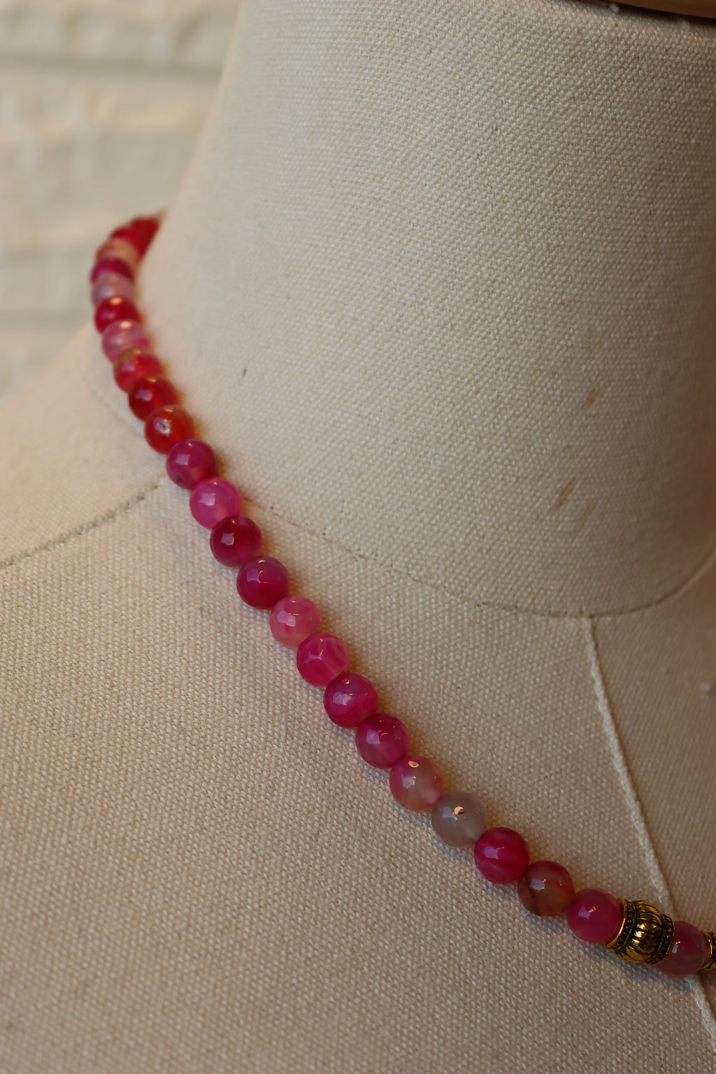 Pink Agate with gold accents necklace and bracelet Set | Handmade jewelry