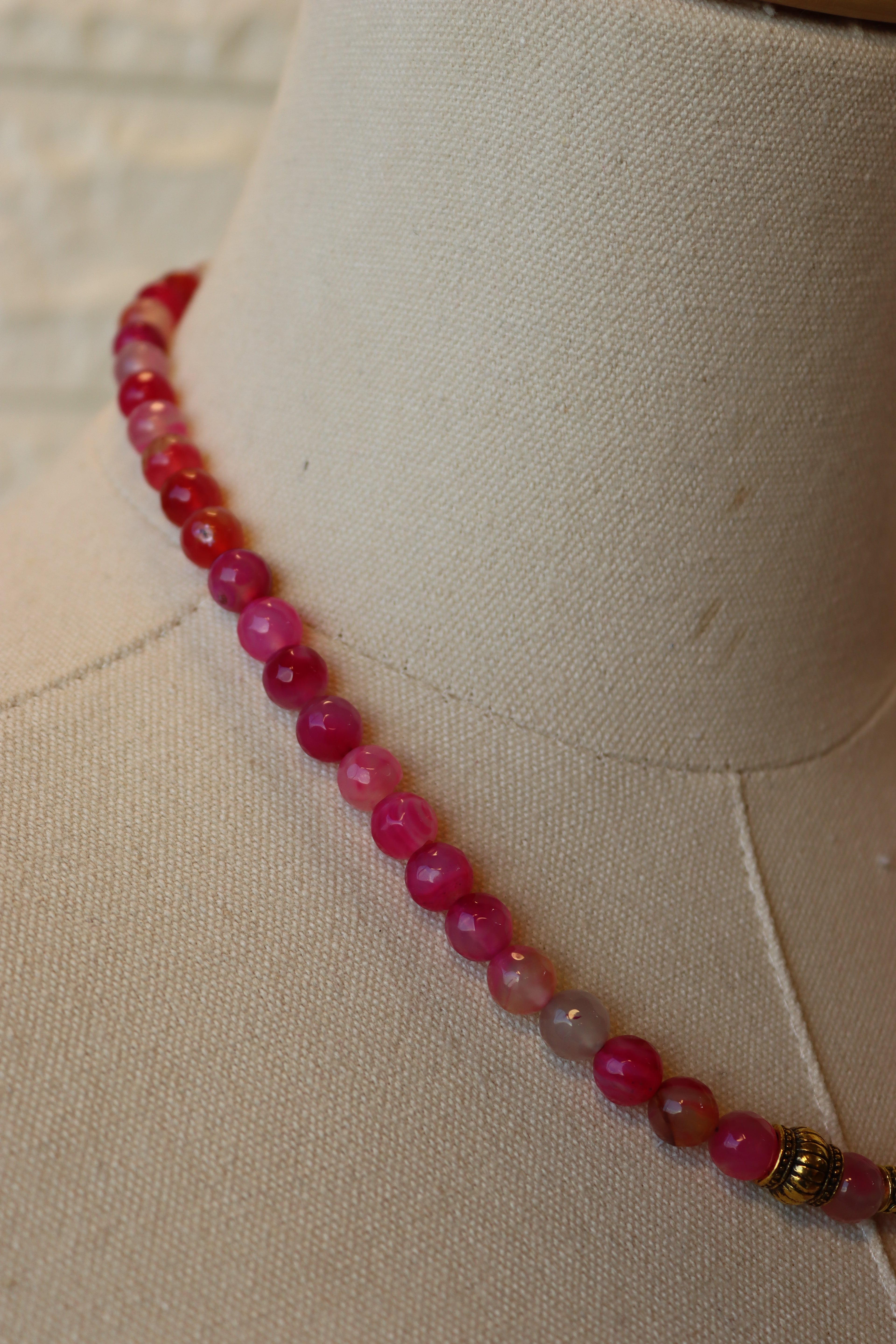 Pink Agate with gold accents necklace and bracelet Set | Handmade jewelry