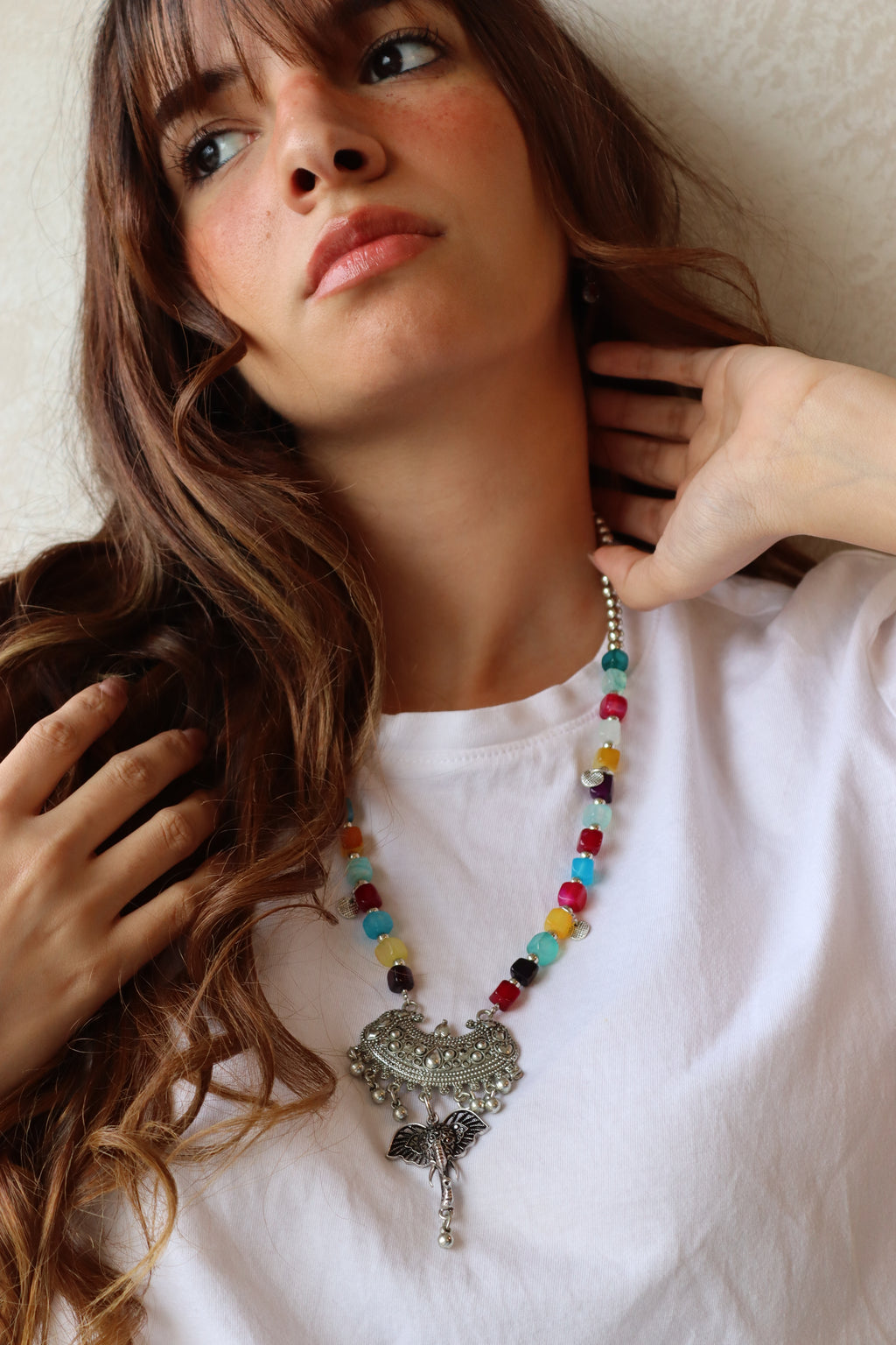 Multi-colored Agate Statement boho Necklace | J140
