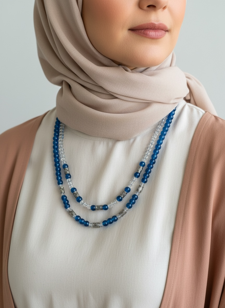 blue double layered necklace | J254