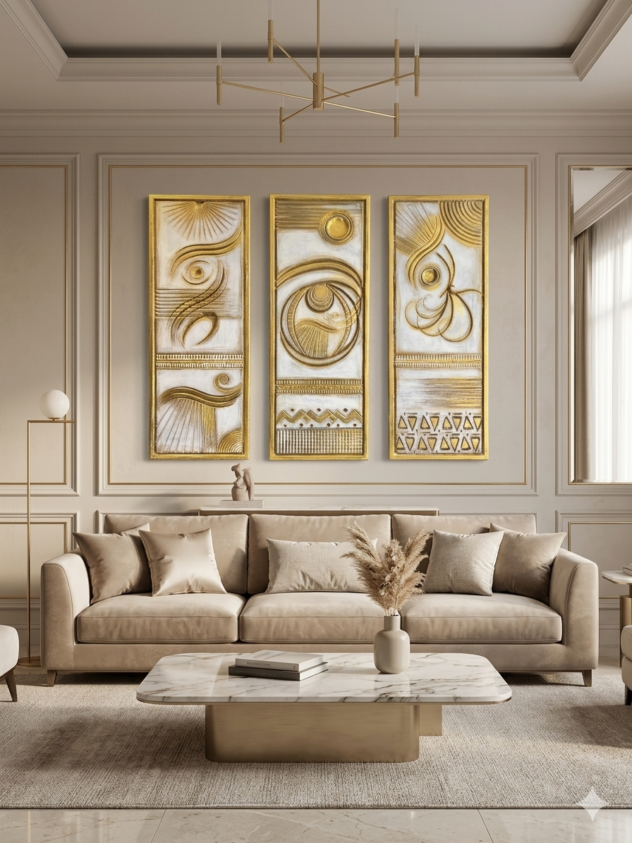 “Tajalliyat” Triptych - Gold Wall Art by Mayada Soliman | AWM028