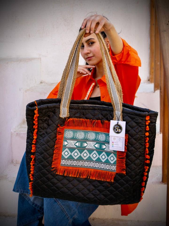 black printed handbag