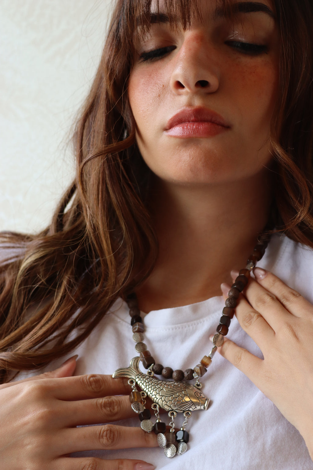 Brown Agate Fish Statement Necklace