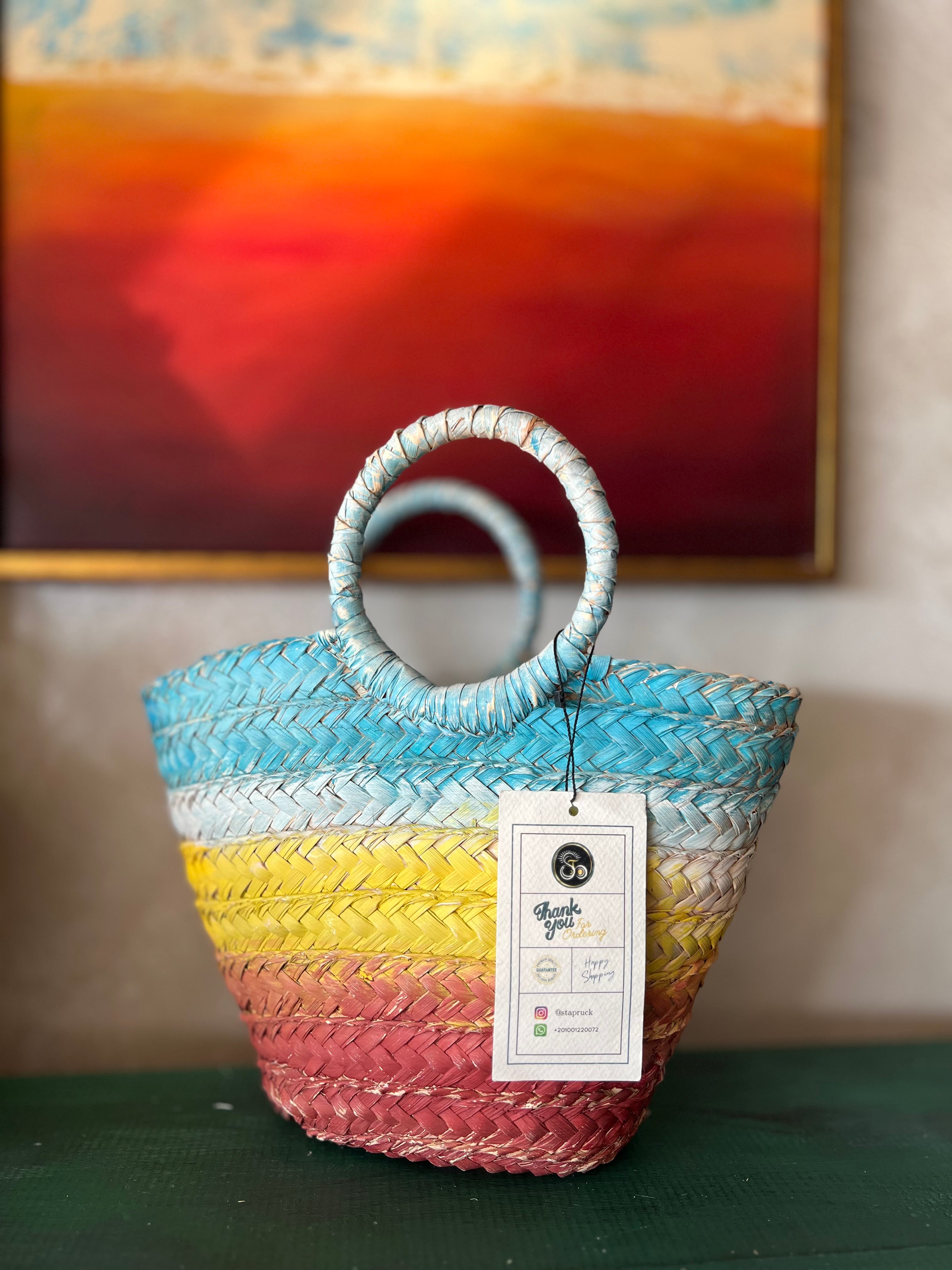 Woven straw bag in summer colors | Medium size