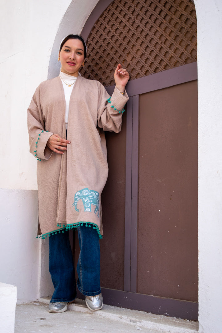 Beig P-Elephant Cardigan Free Size