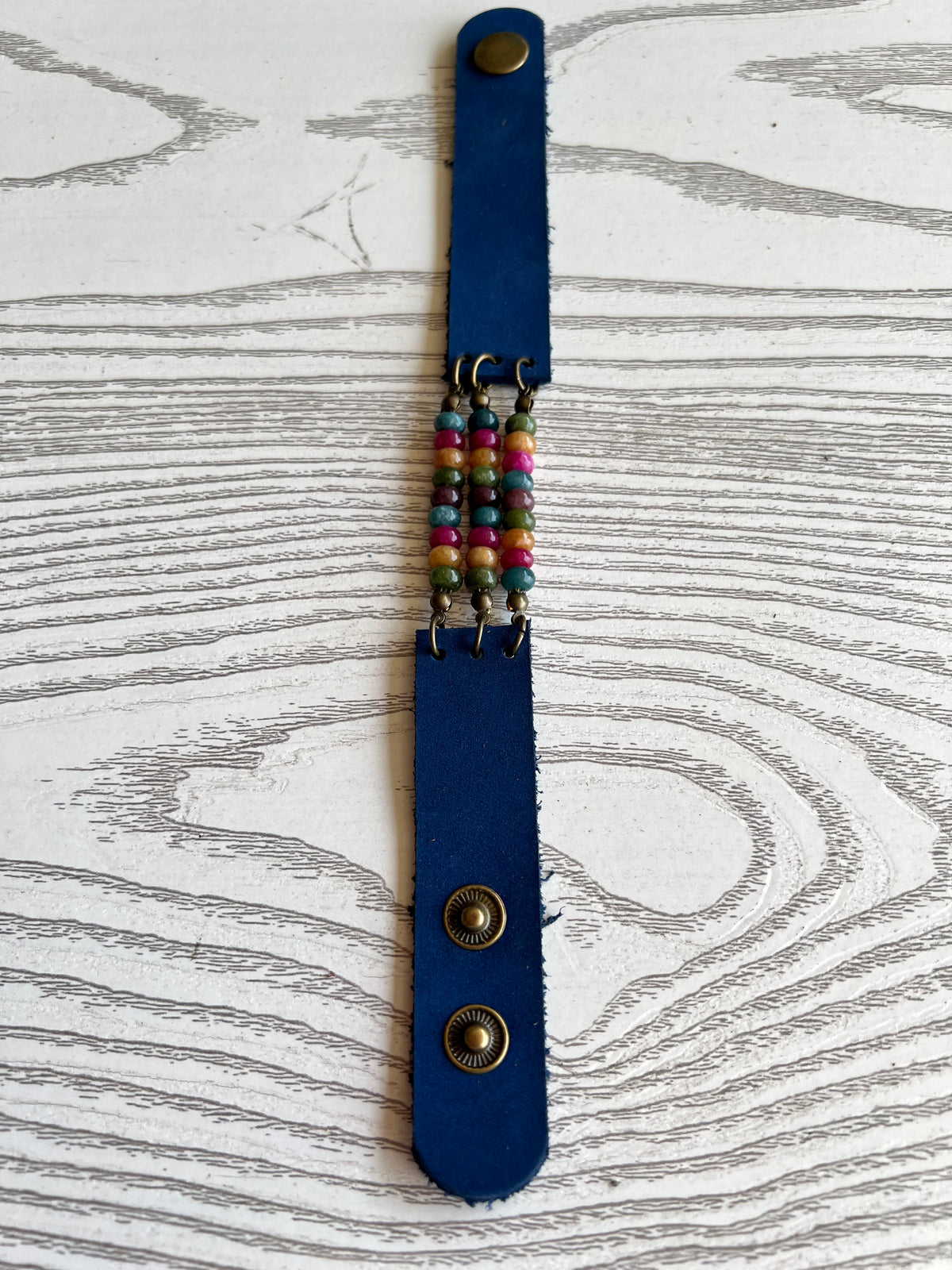 Blue natural leather bracelet with natural stones