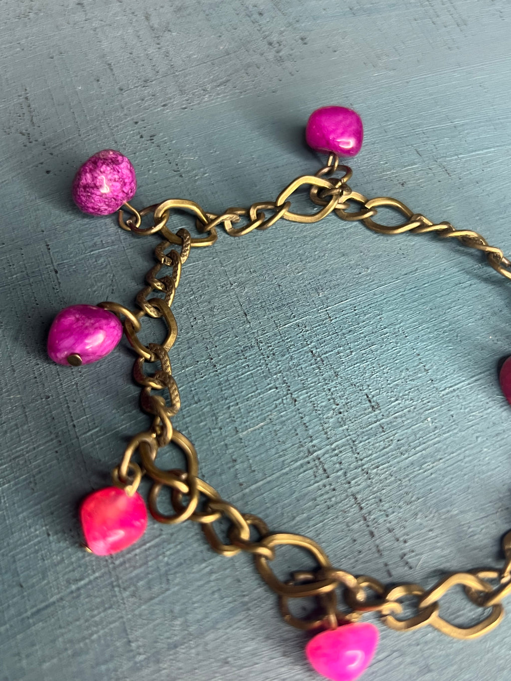 Oxidized copper chain pink bracelet