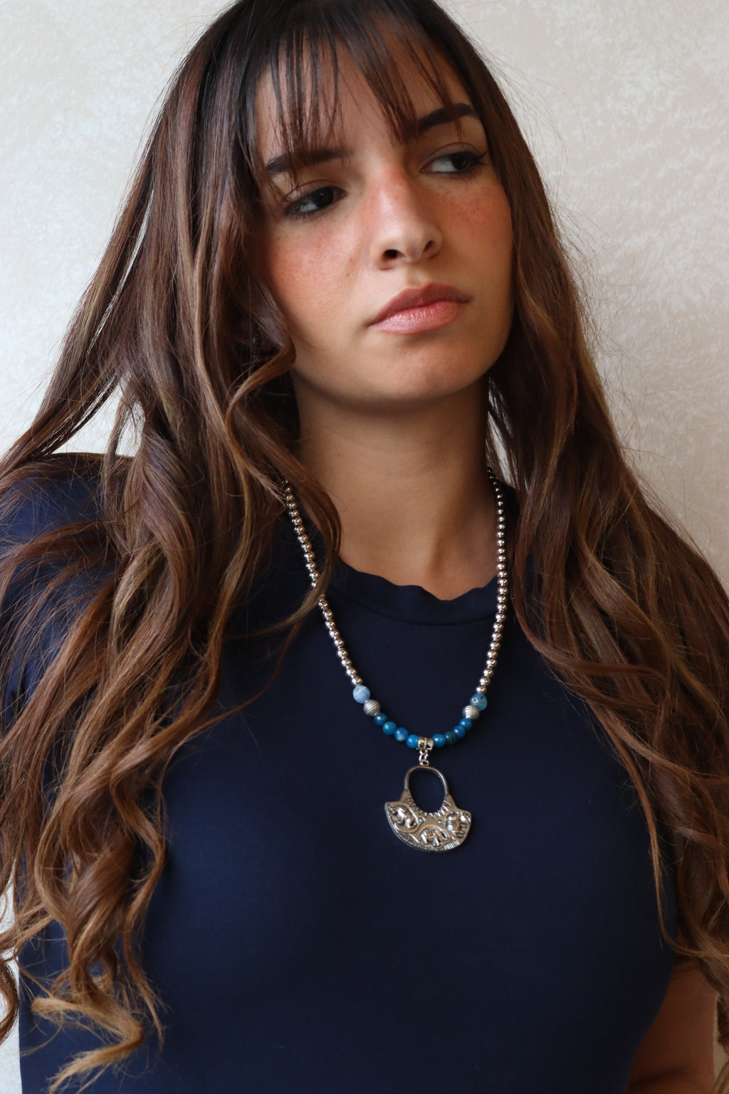 Blue Agate Silver Tribal Necklace | Handmade necklace