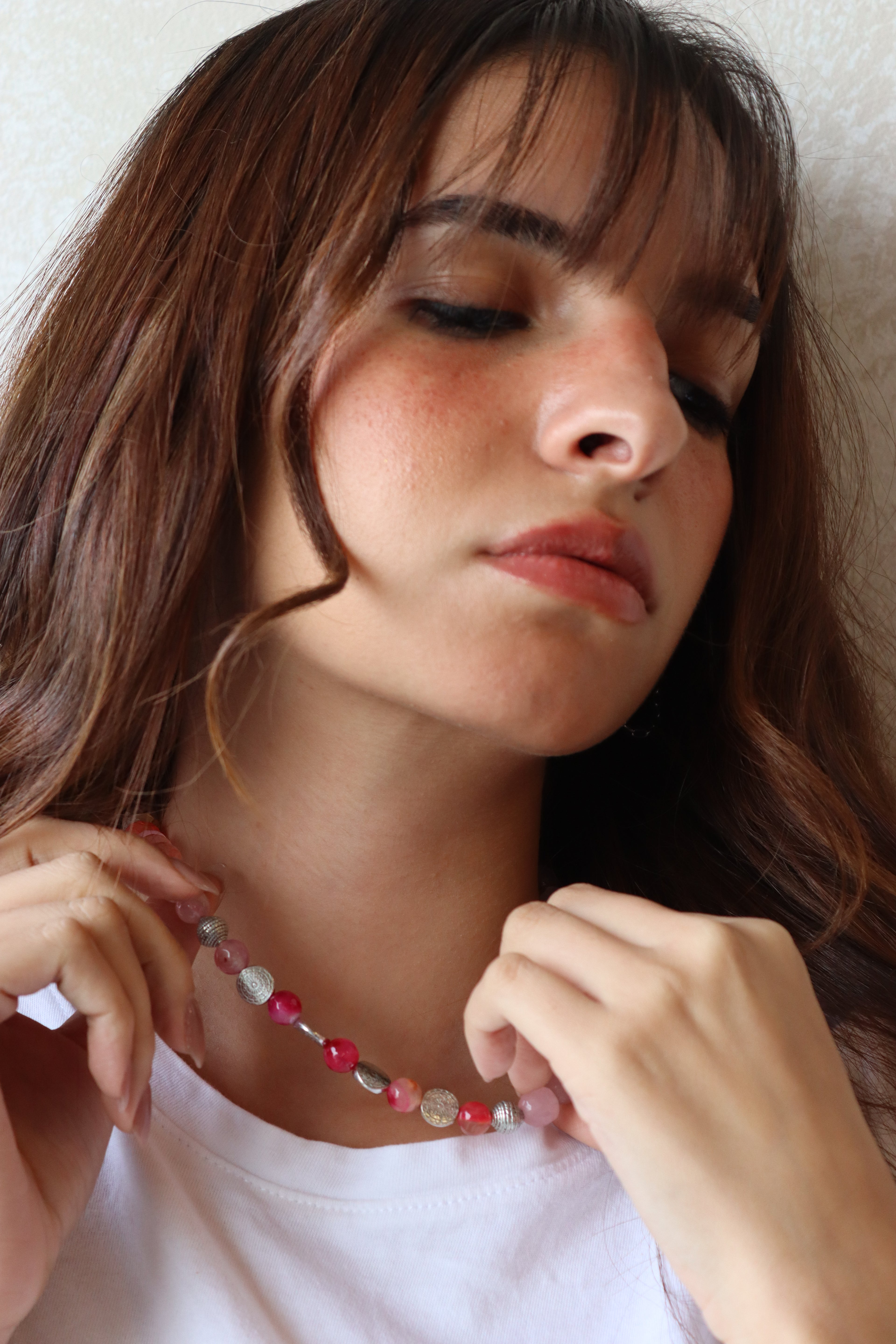 Rose Pink Agate Choker Necklace | Handmade jewelry