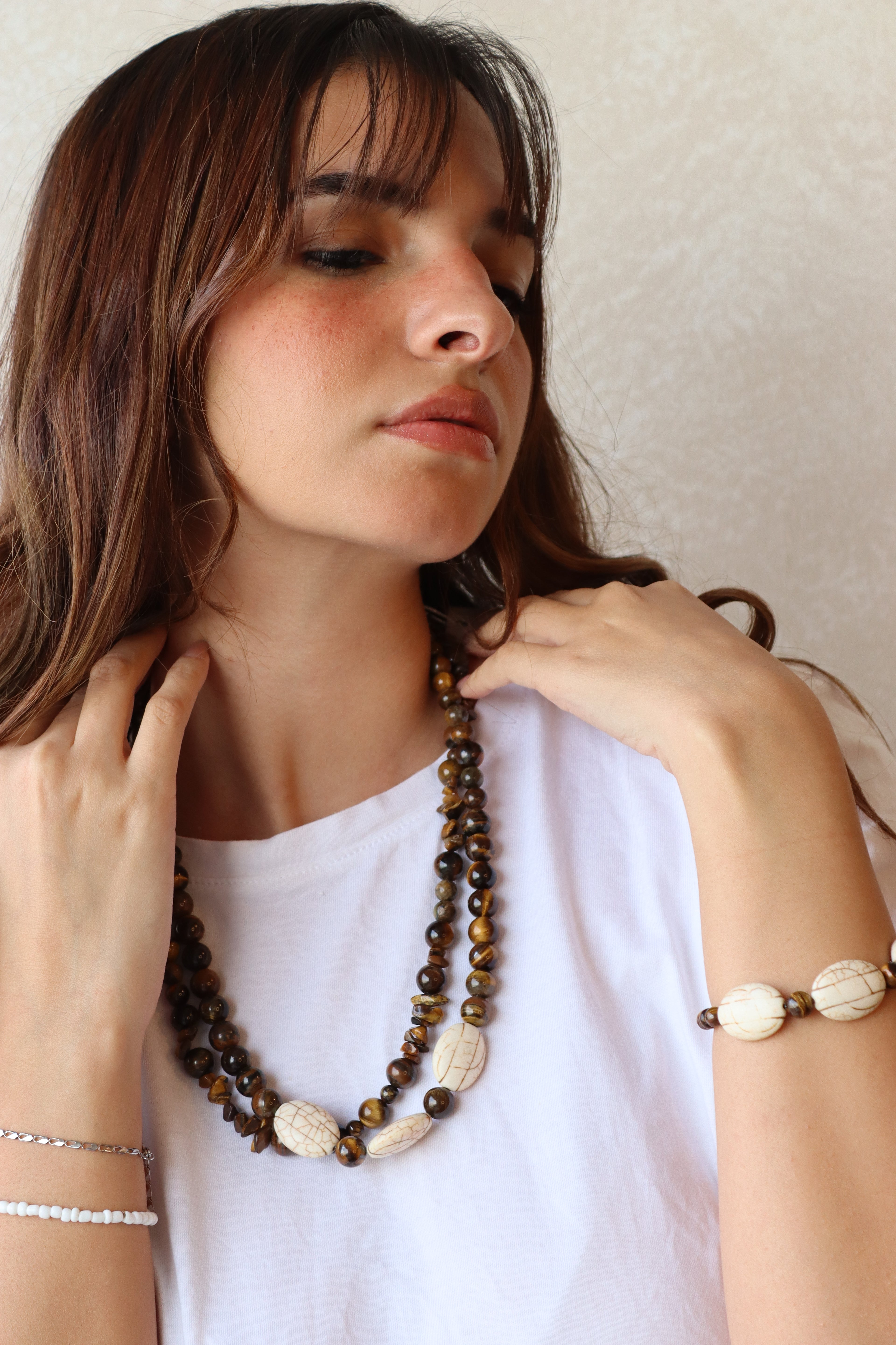 brown agate and white howlite boho necklace | Handmade jewelry