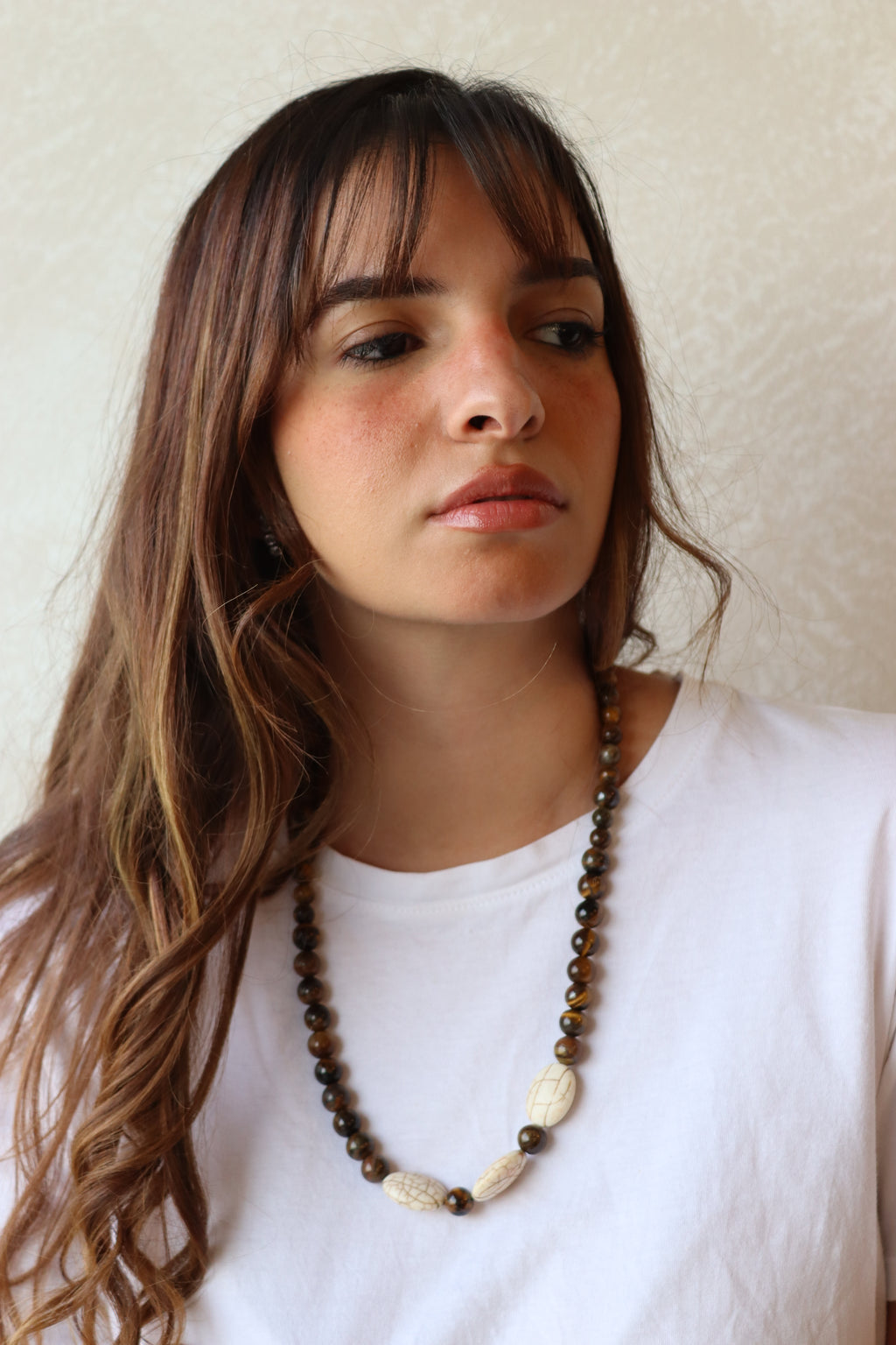 brown agate and white howlite boho necklace | Handmade jewelry