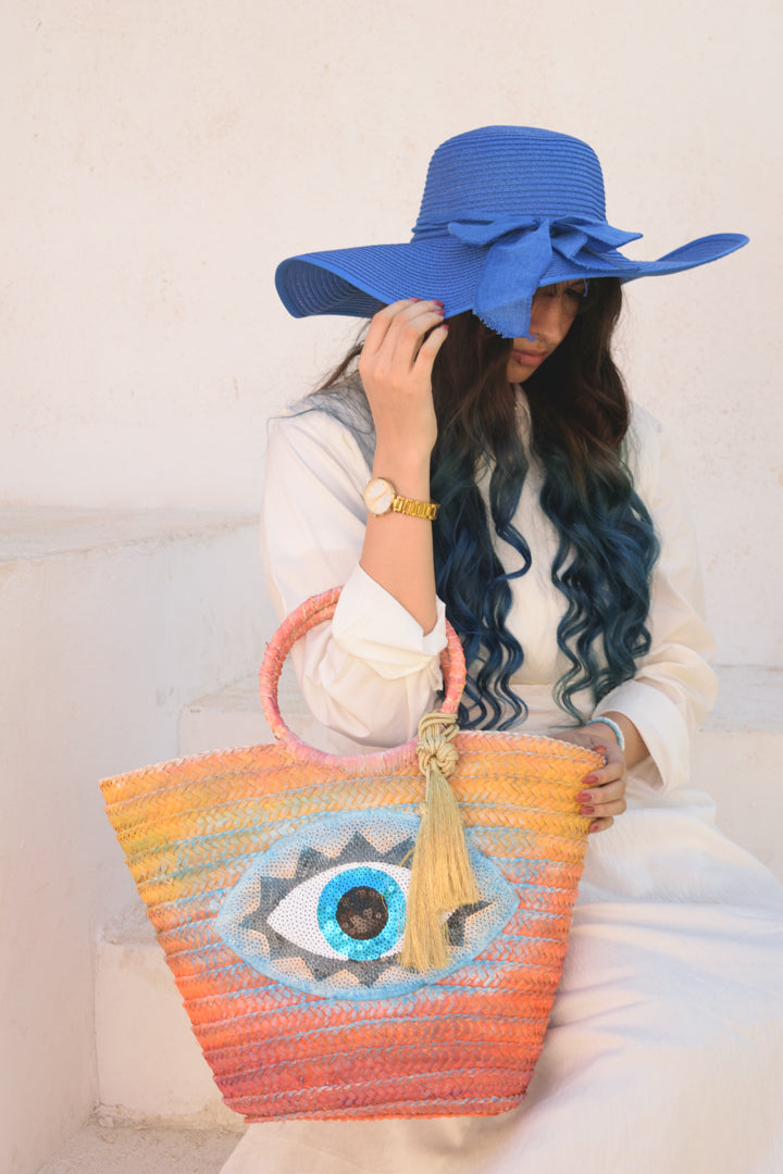 Eye Pattern Wicker Bag