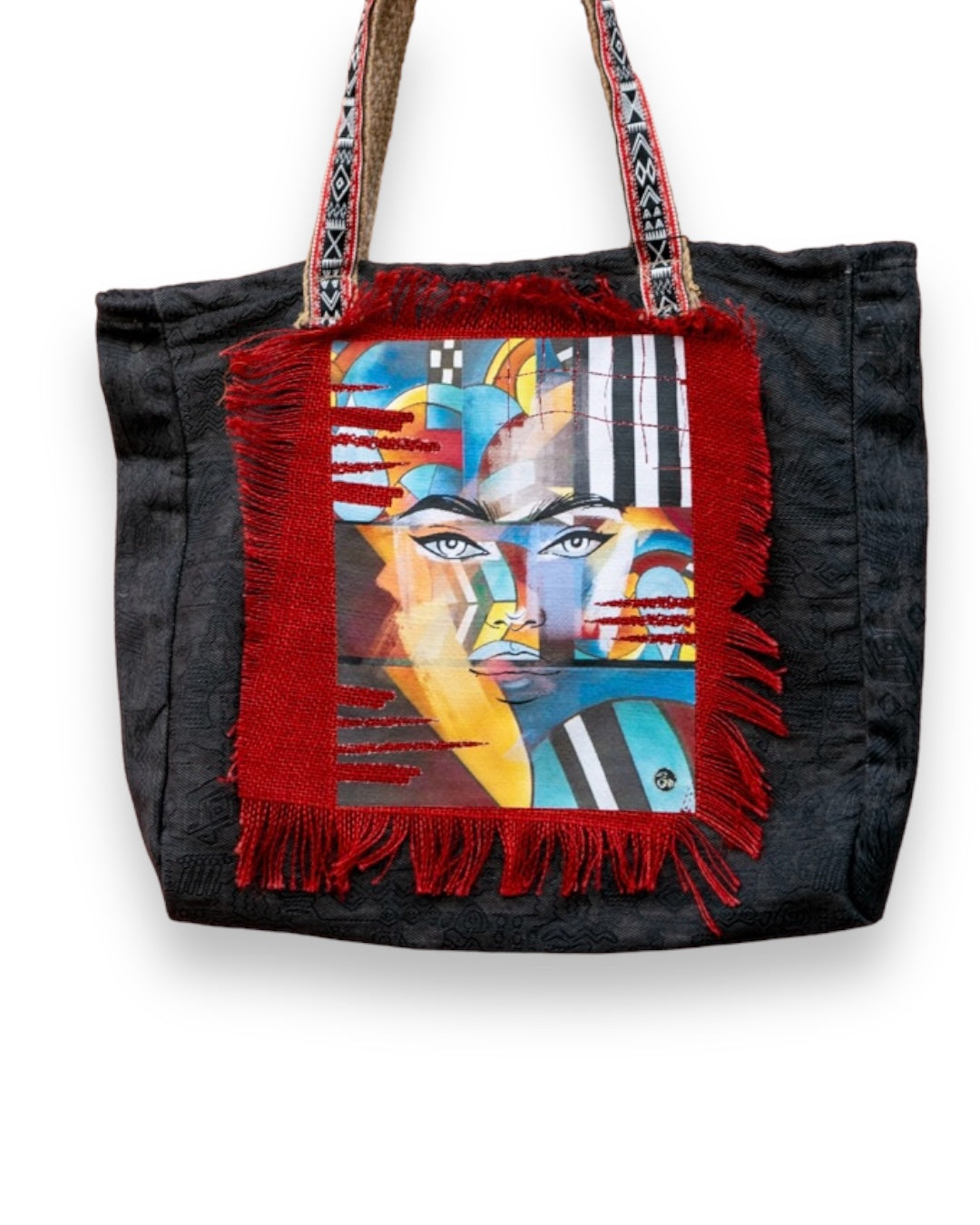 brown printed handbag