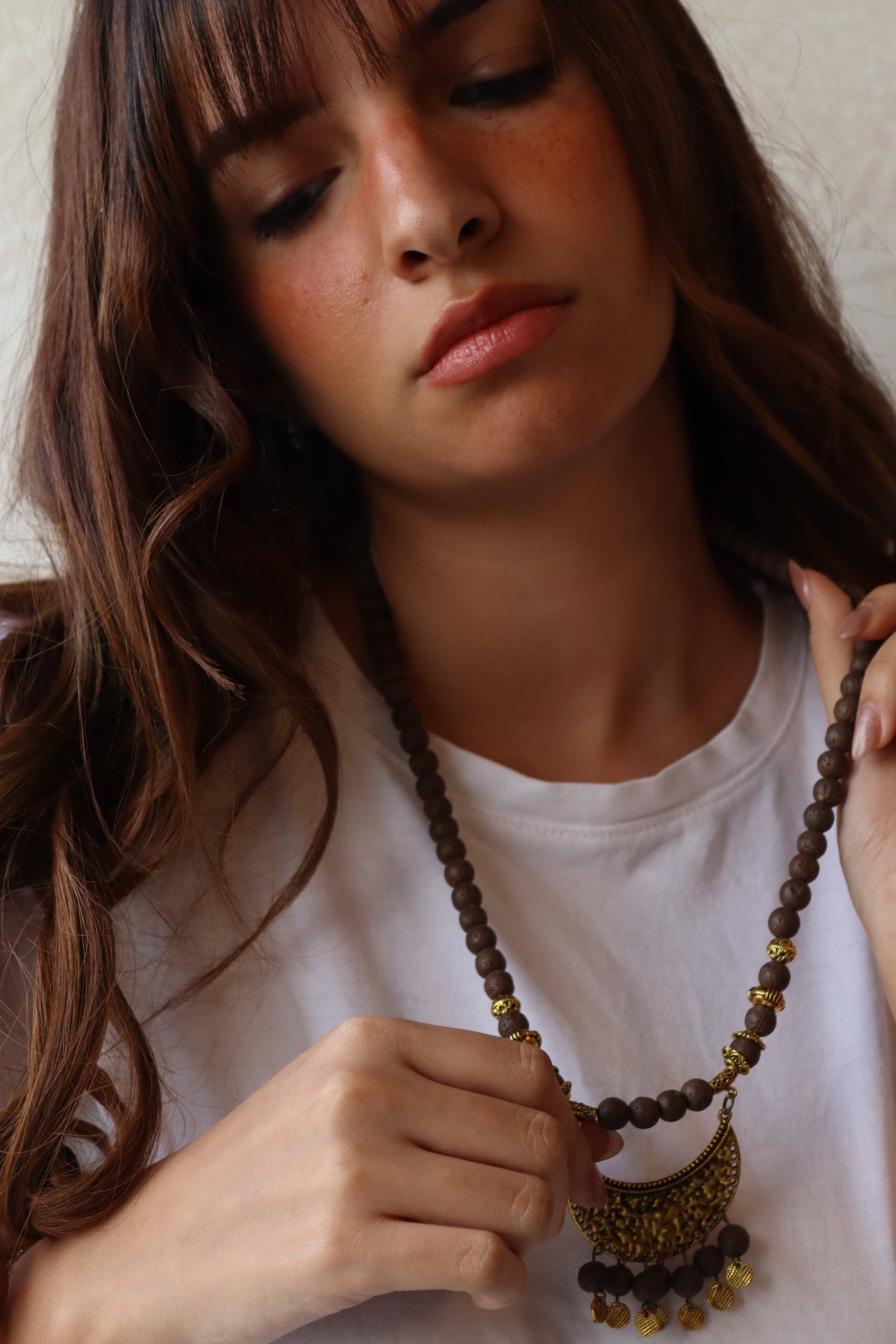 Dark Nights - Brown lava stones with oxidized gold accents necklace | Handmade jewelry