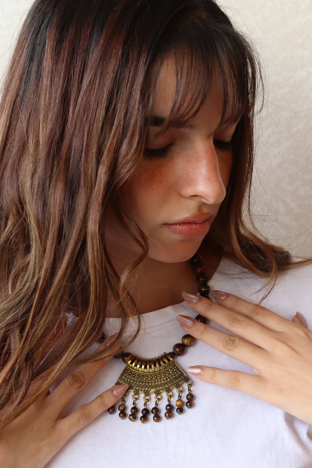 Brown Agate with wave statement pendant Necklace | Handmade jewelry