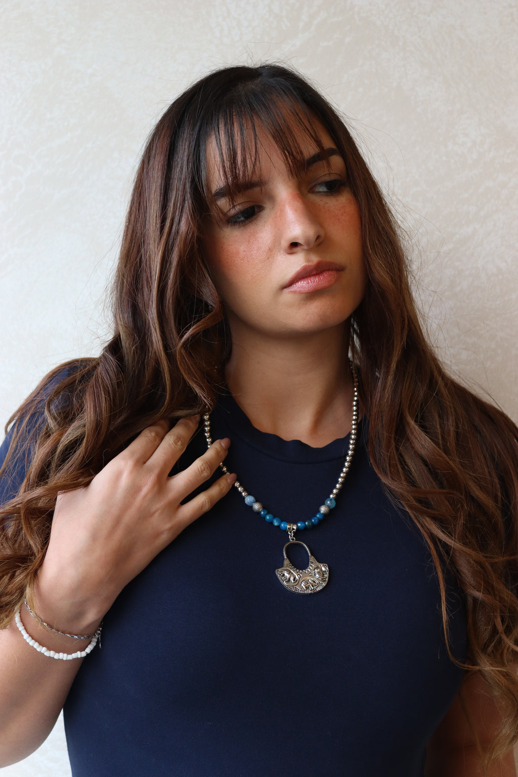Blue Agate Silver Tribal Necklace | Handmade necklace
