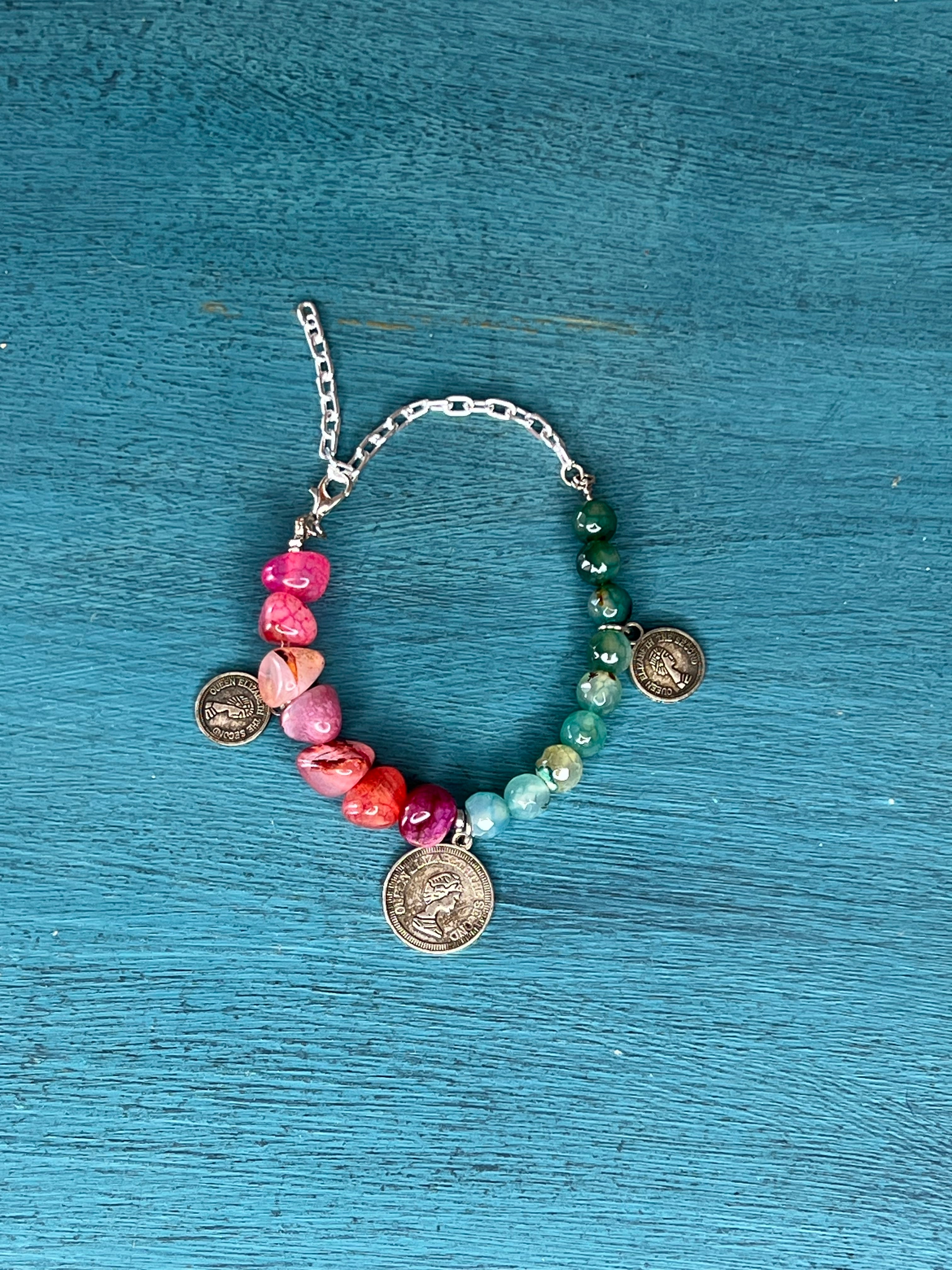 green x pink coin bracelet