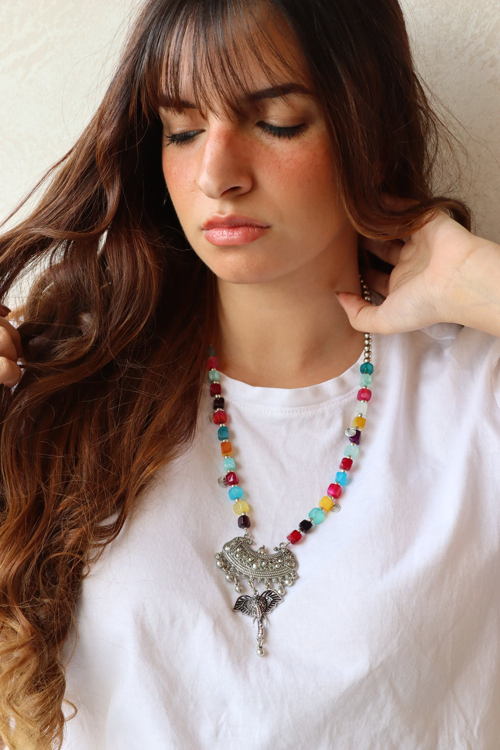 Multi-colored Agate Statement boho Necklace | J140