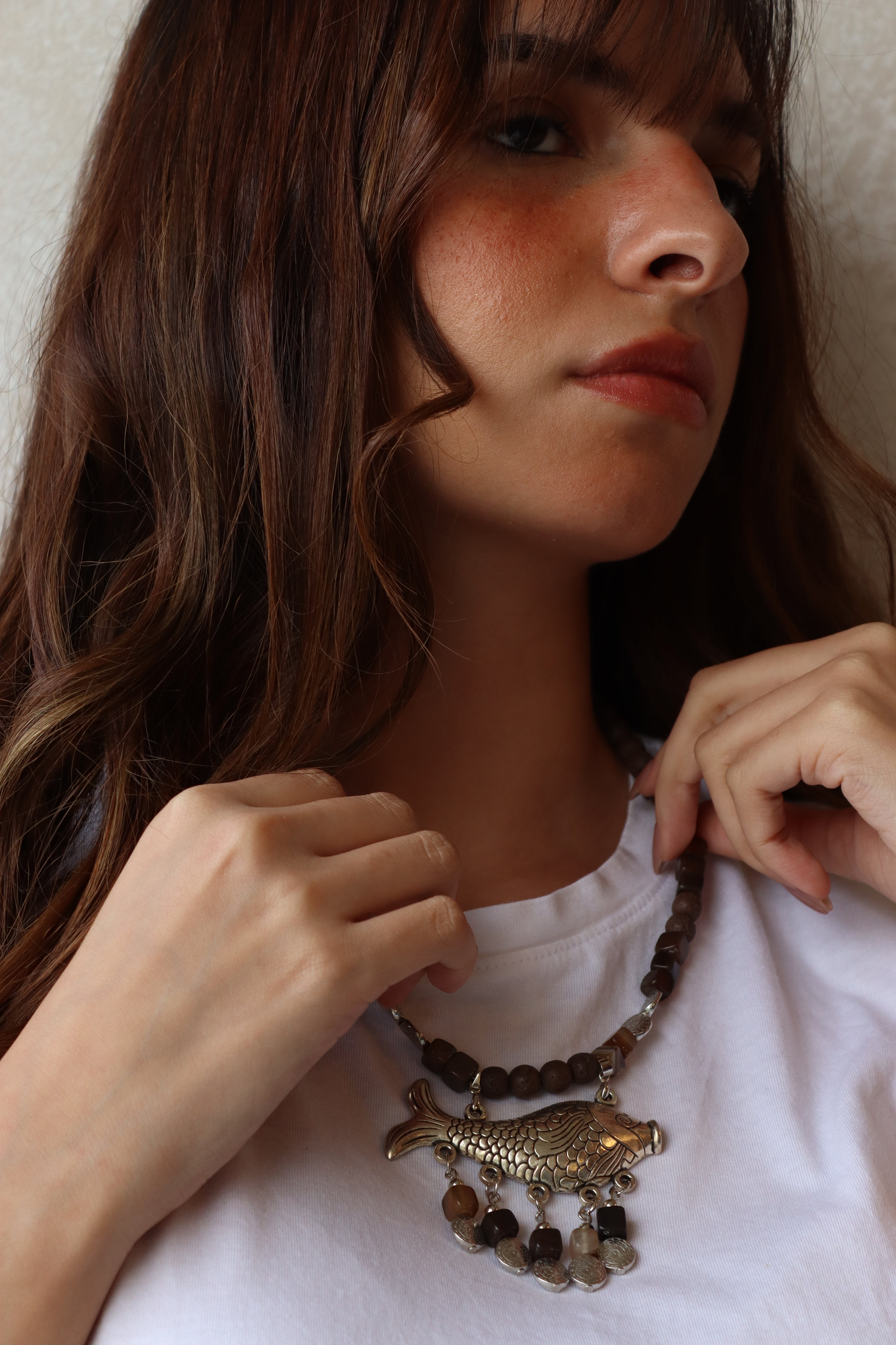 Brown Agate Fish Statement Necklace