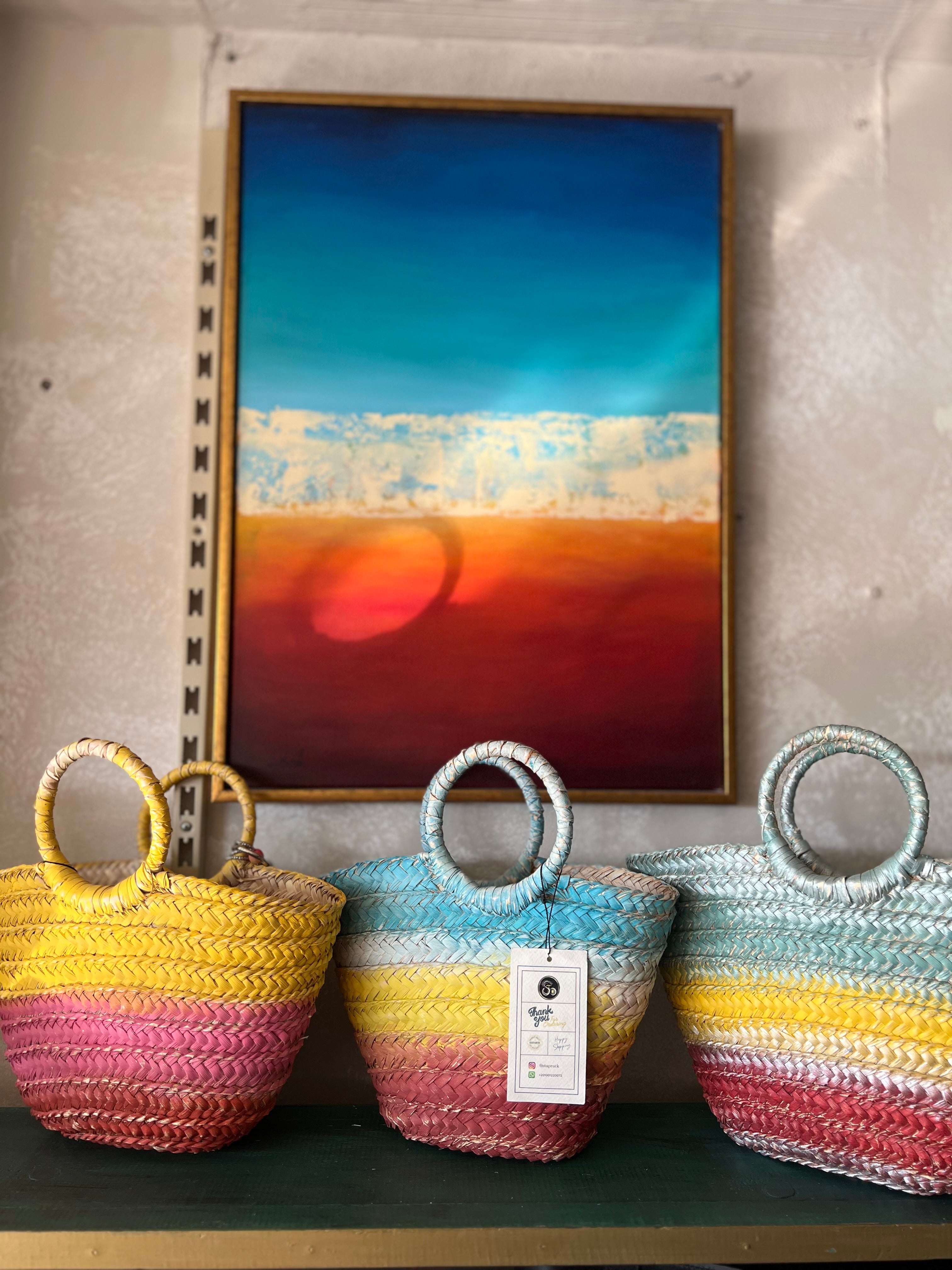 Woven straw bag in summer colors | Medium size