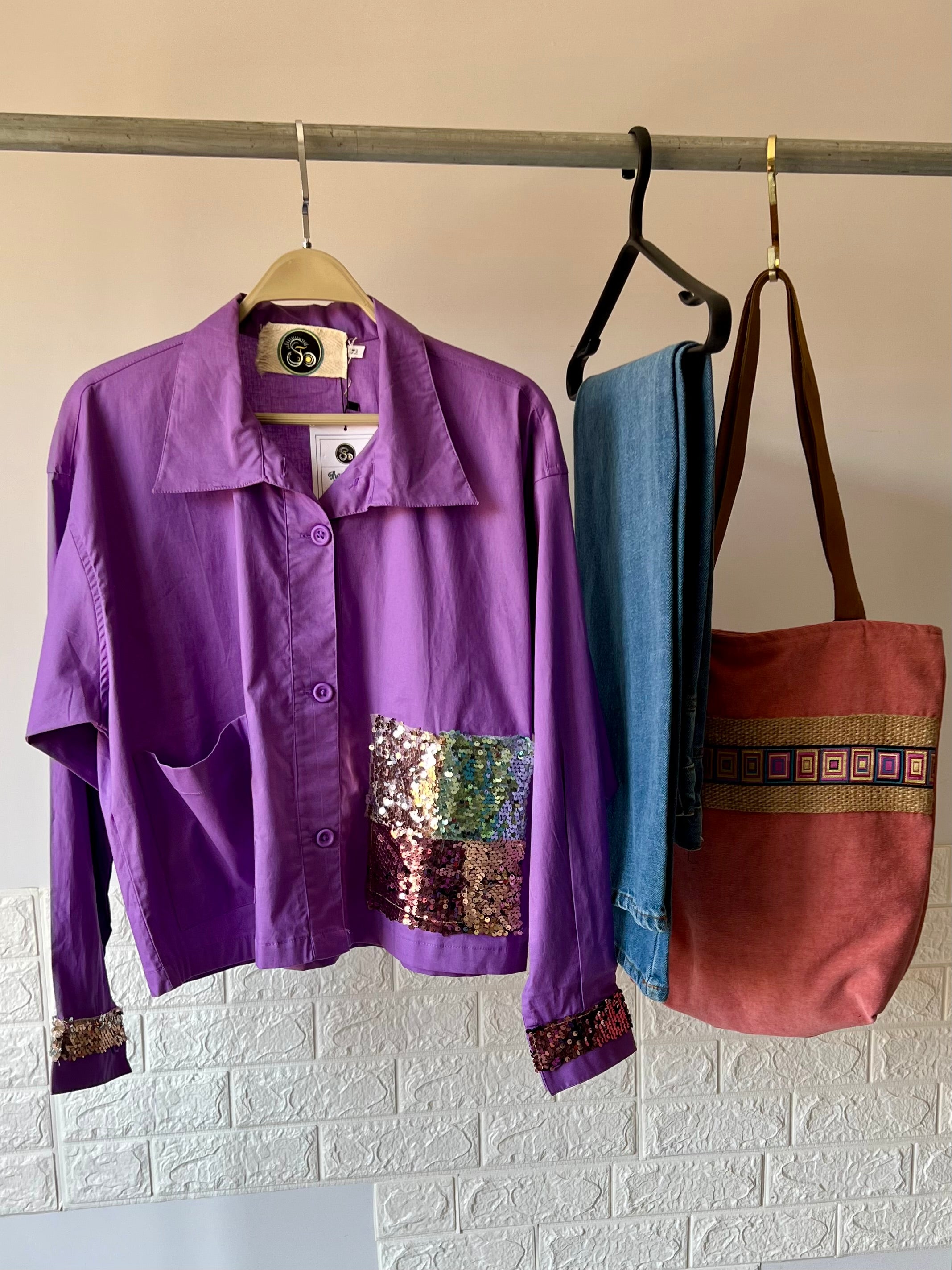 Purple Hand Made Crop Shirt