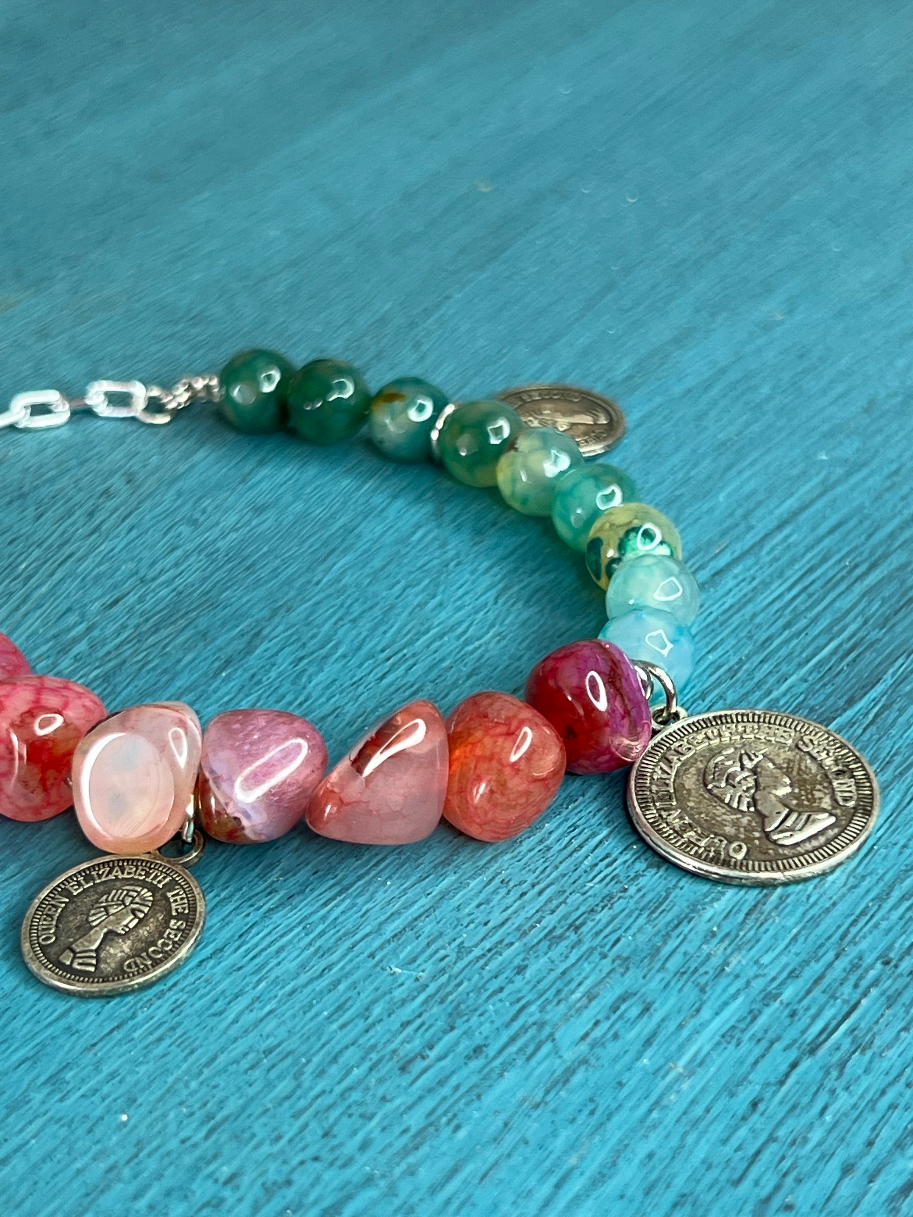 green x pink coin bracelet