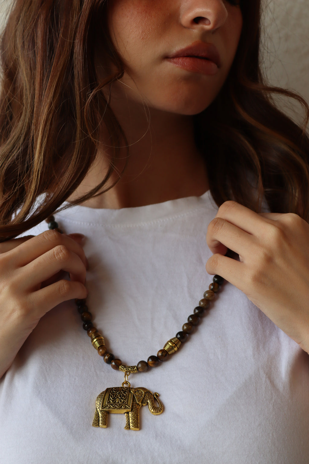 Eli - Brown Agate Stones with gold accents necklace | Handmade jewelry