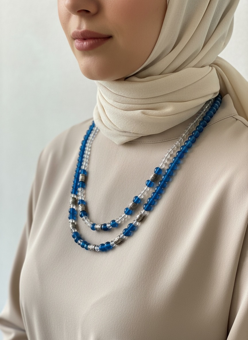 blue double layered necklace | J254