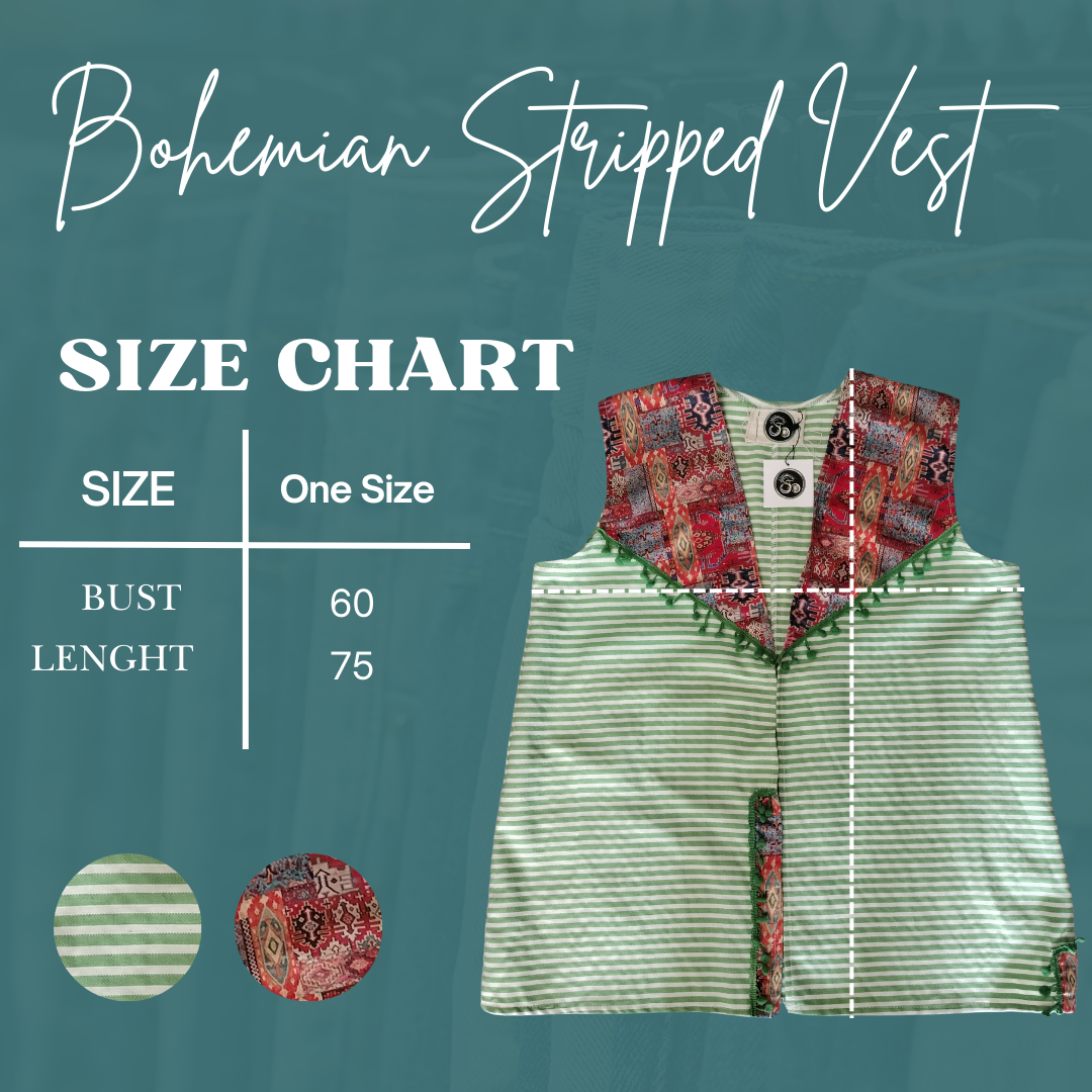Green Bohemian Stripped Vest One Size