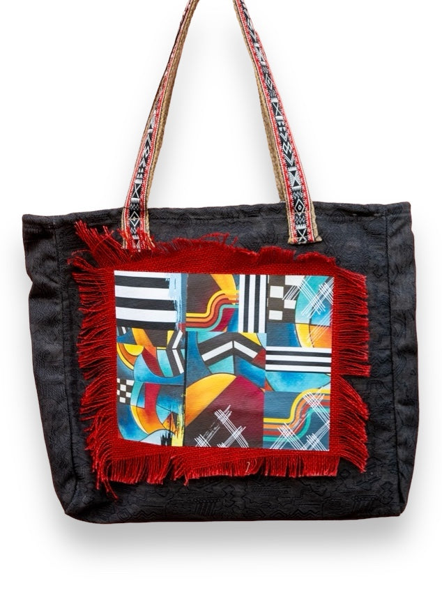 brown printed handbag