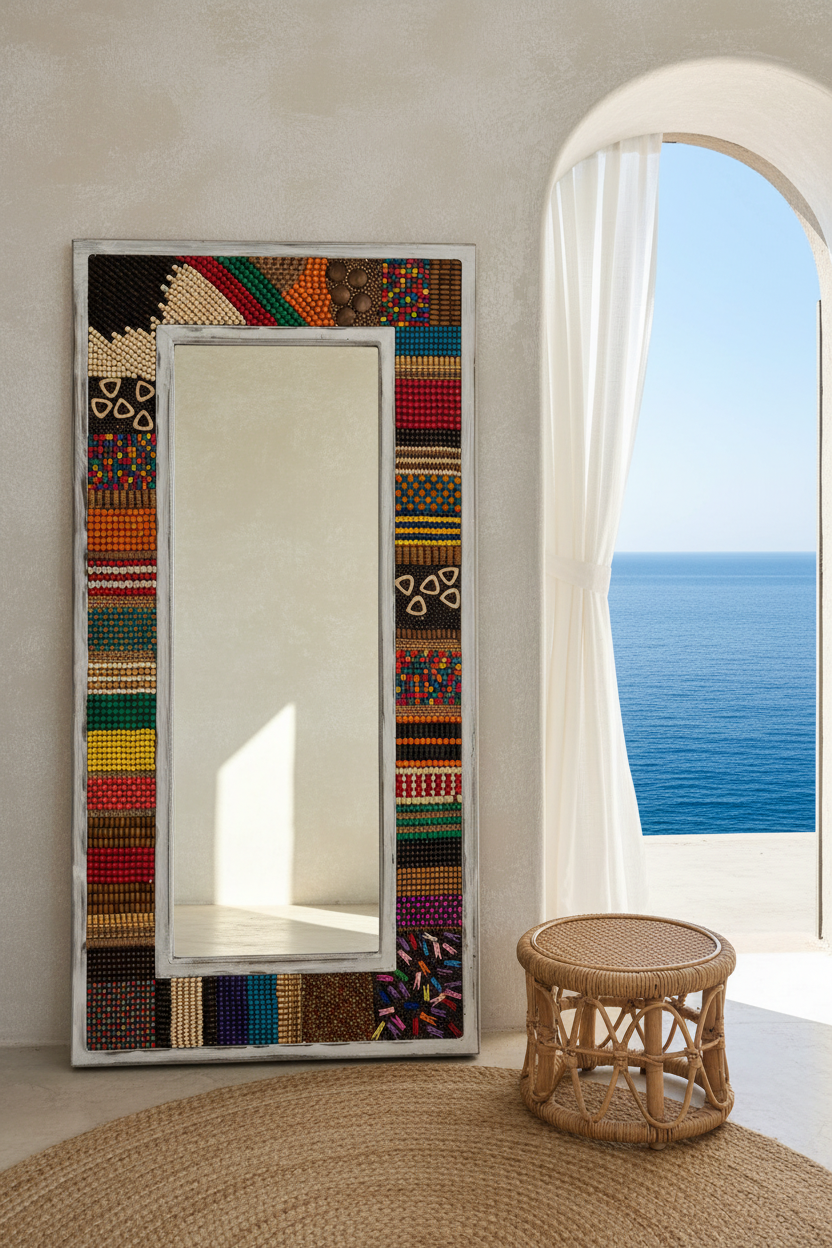 White Large Beaded Statement Mirror 120* 60cm
