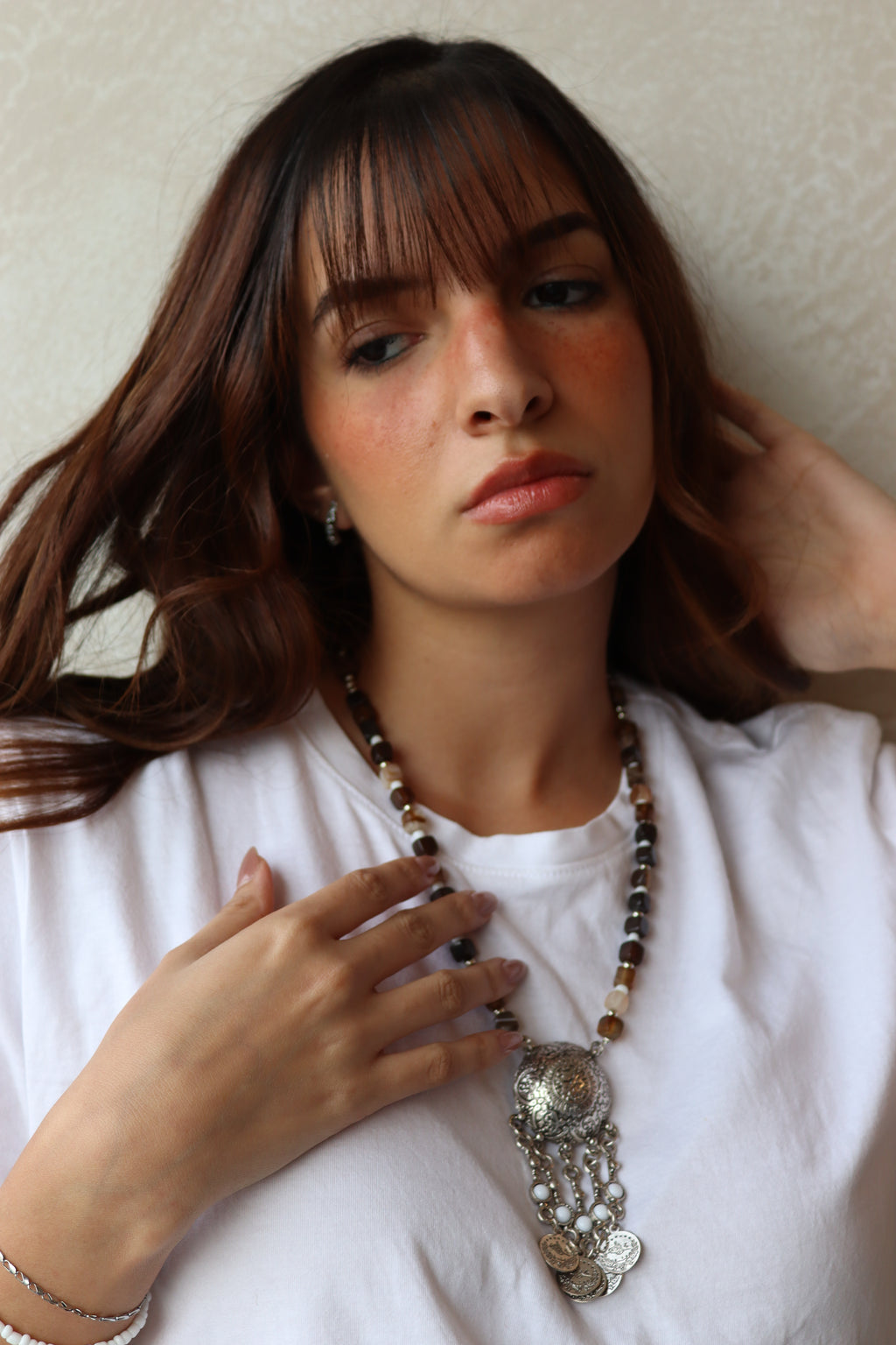 Brown agate heritage coin drop Necklace | Handmade jewelry