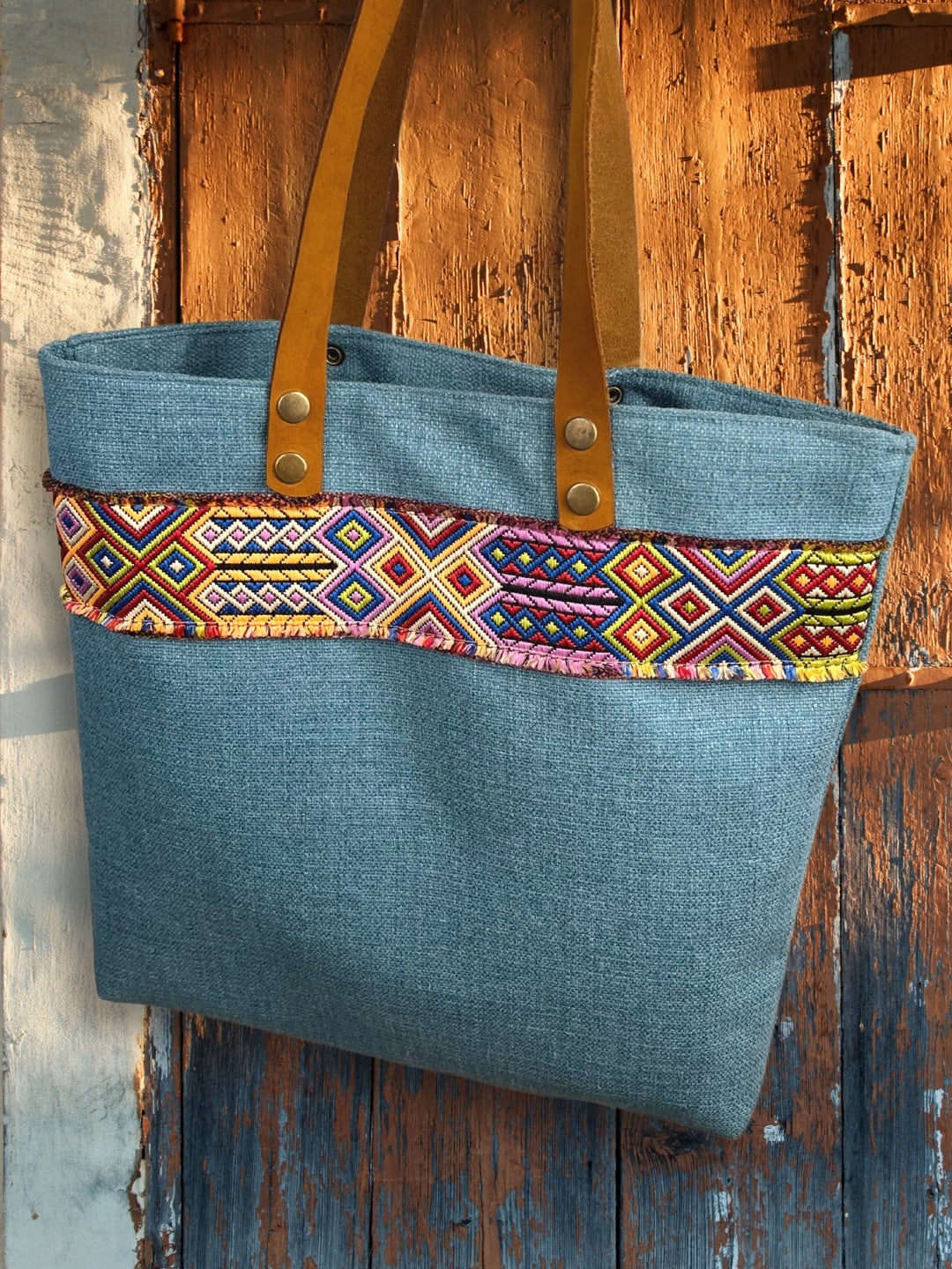 Sea Blue Fabric Handbag