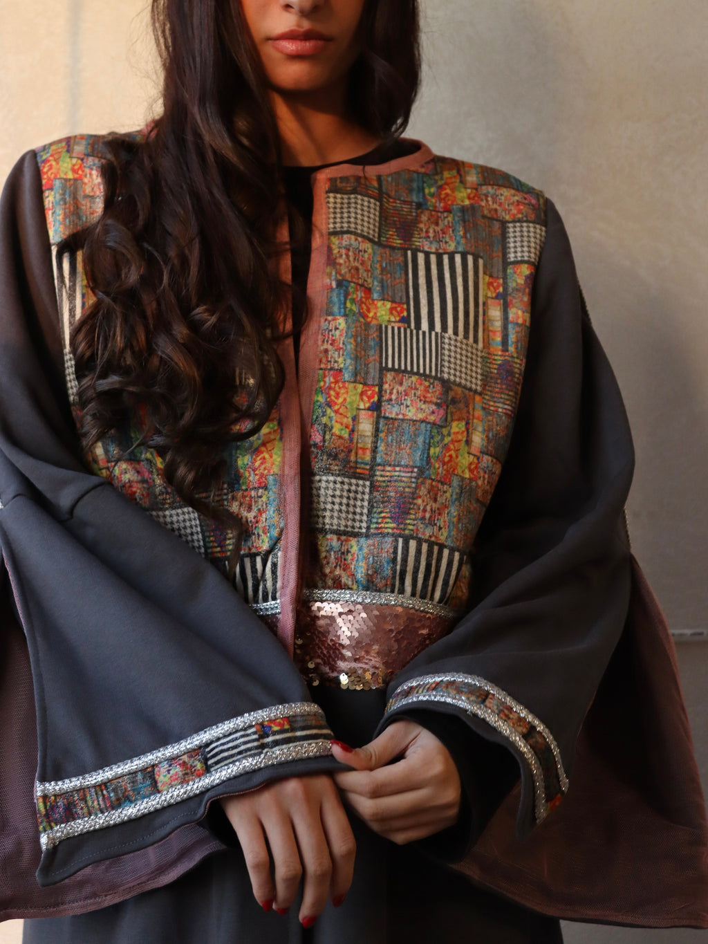 our colorful kaftan in gray color