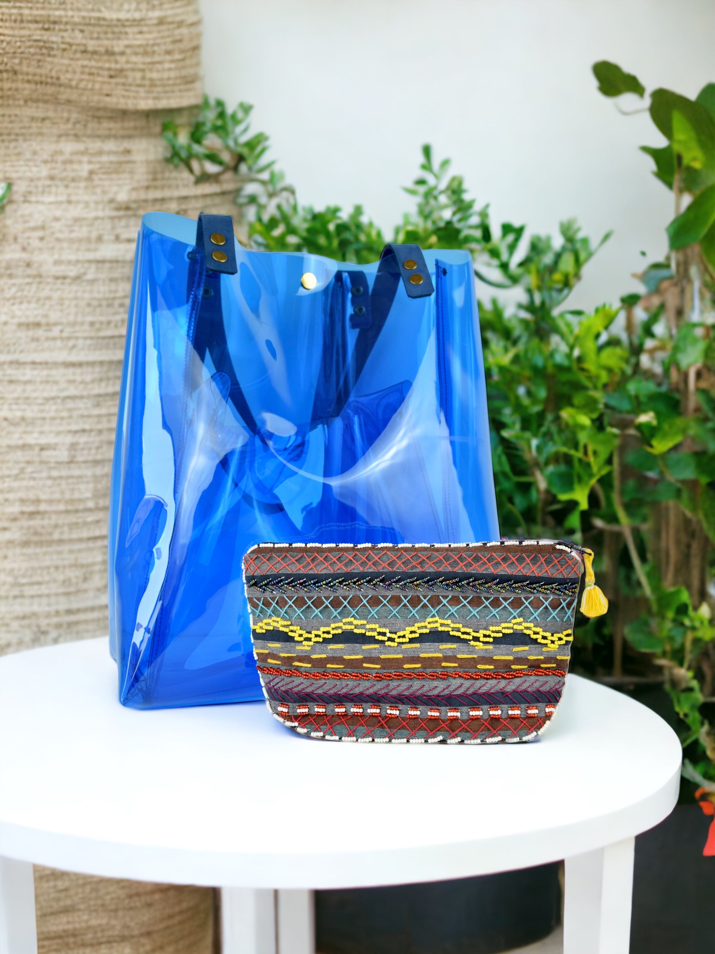 Blue Plain Transparent Bag