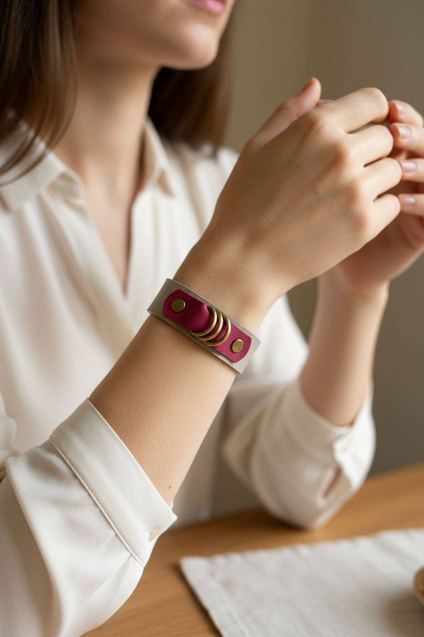 Grayish natural leather bracelet