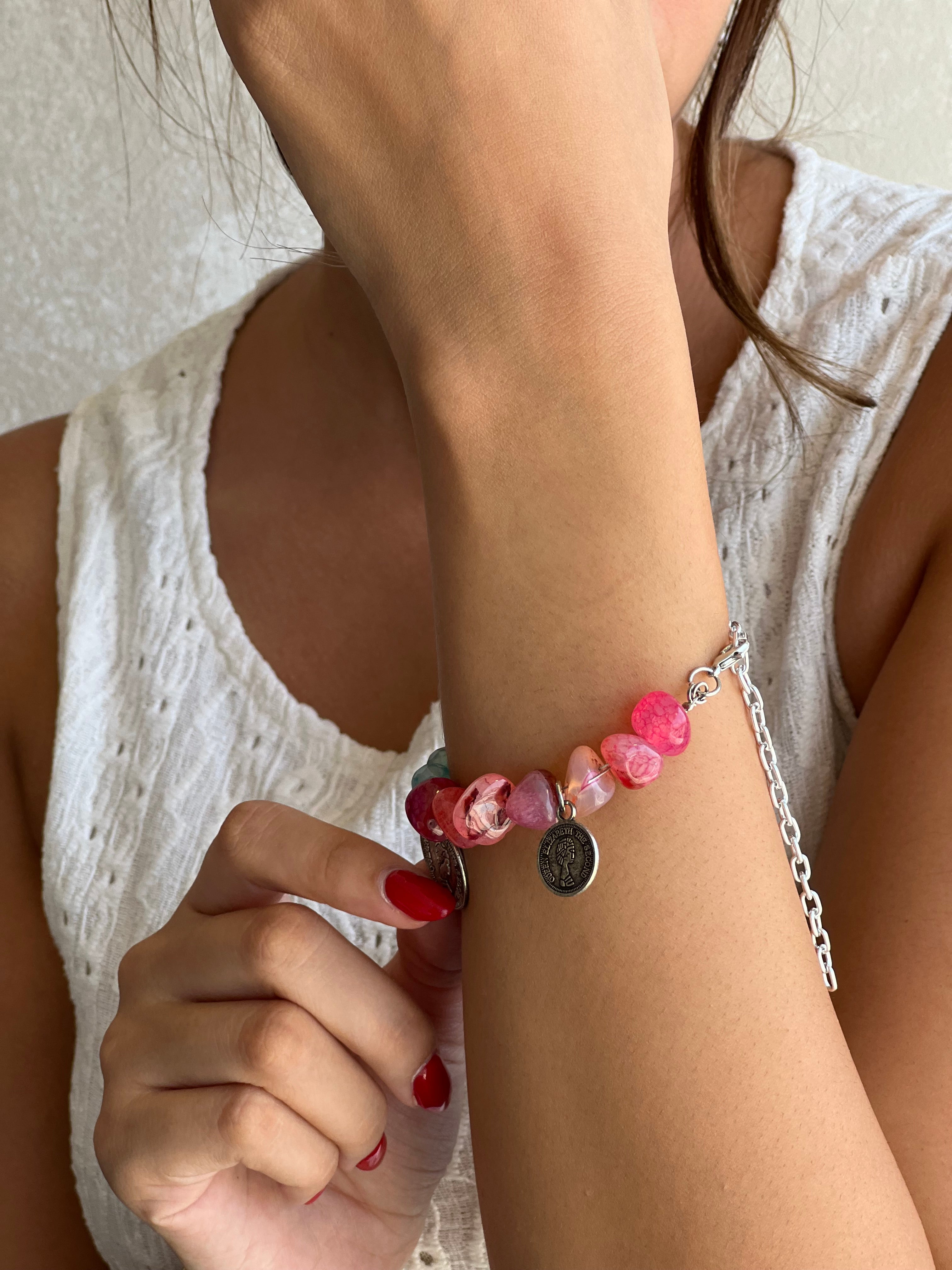 green x pink coin bracelet