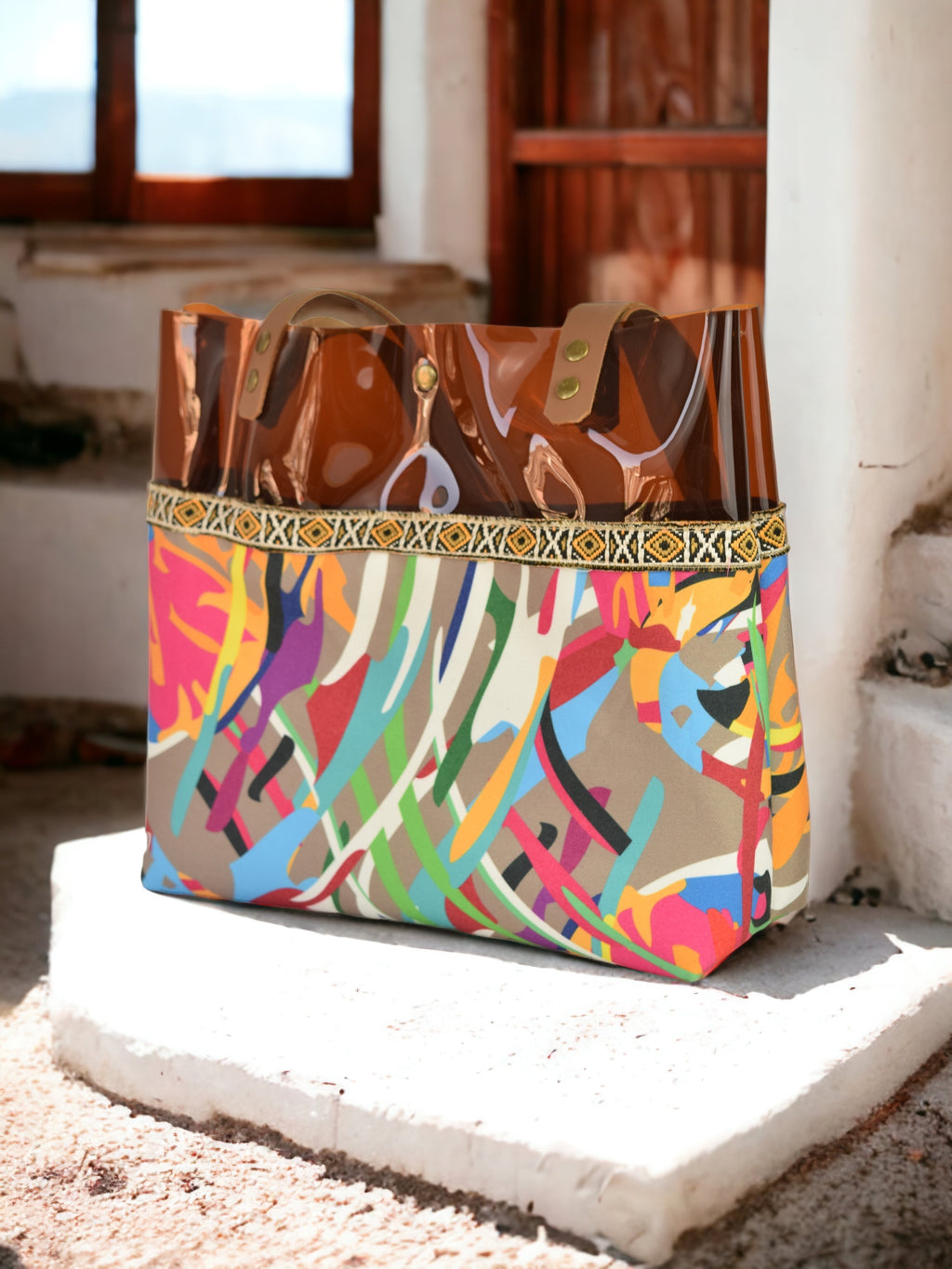 Brown Colorful Transparent Bag