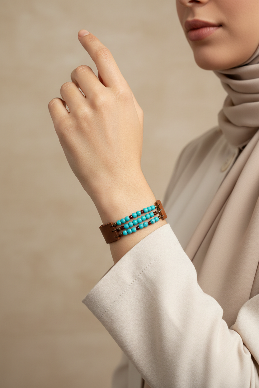 Brown natural leather with howlite stones