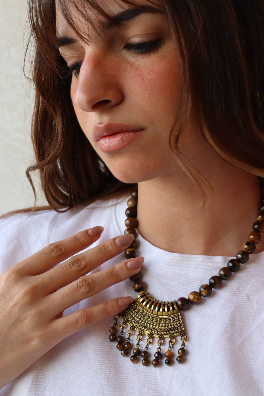 Brown Agate with wave statement pendant Necklace | Handmade jewelry